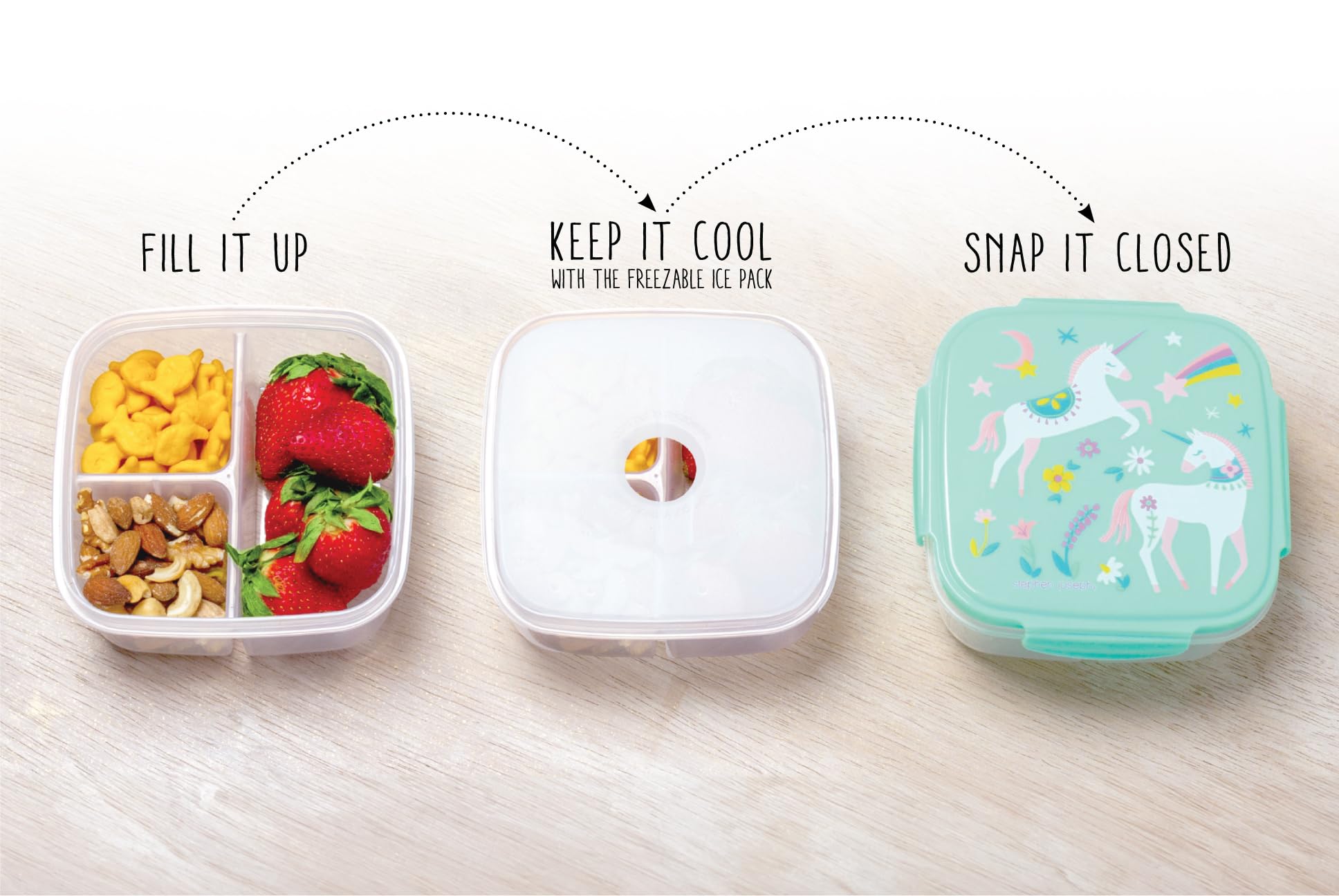 Stephen Joseph, Snack Box With Ice Pack,3 Compartments And Lid, Reusable, Travel On-The-Go Meals, Removable Ice Pack, Rainbow