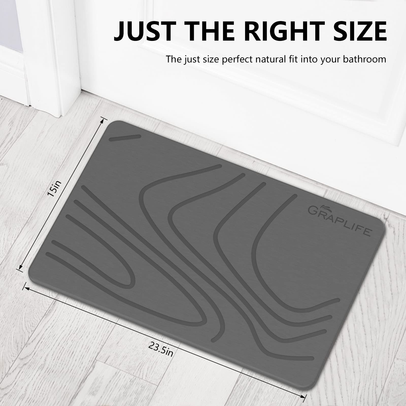 Graplife Stone Bath Mat 2 Pack  Tub & Bathroom Floor - Super Absorbent Diatomaceous Earth Shower Mat  Non-Slip Fast-Drying Mat for Kitchen Counter  Elegant Home Decor & Modern Accessories Gray