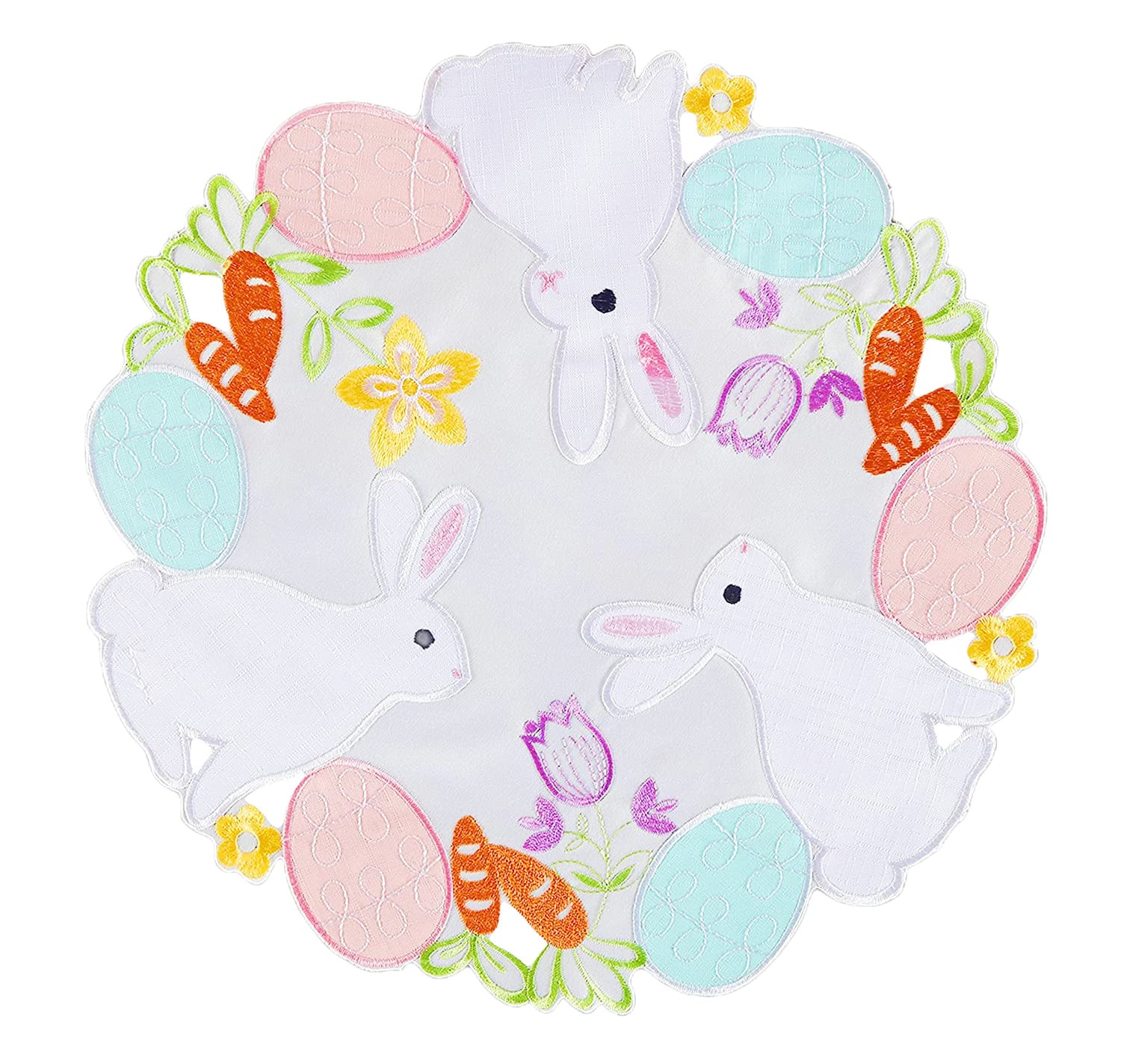 Easter Bunnys Placemats Set Of 4, Cutwork Embroidered Floral And Bunnys Dresser Scarf Table Topper,Home Kitchen Dining Tabletop