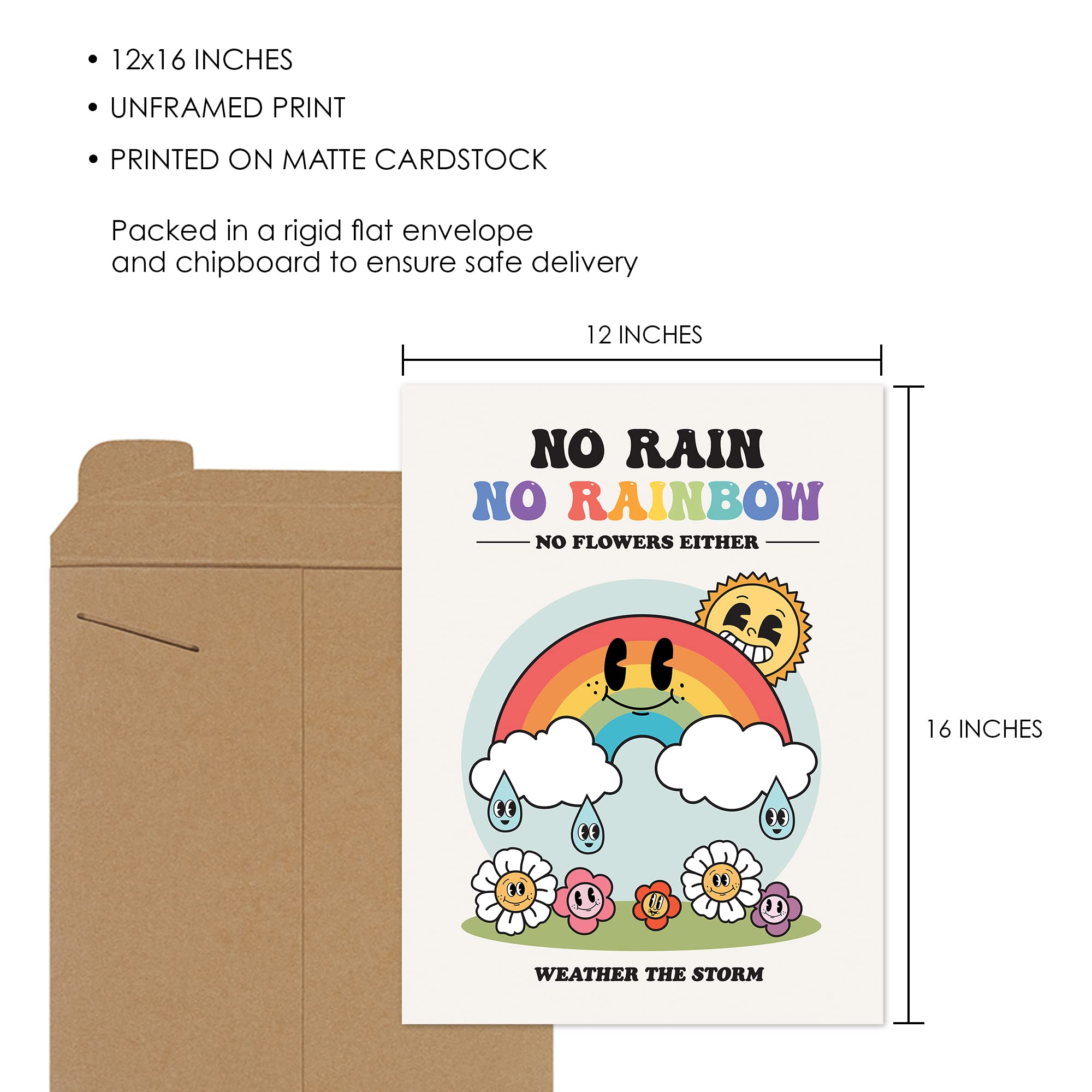 Retro Rainbow Wall Art Print Poster, Cute Wall Decor Poster, Positive Message Room Decor, Retro Character Hippie Poster