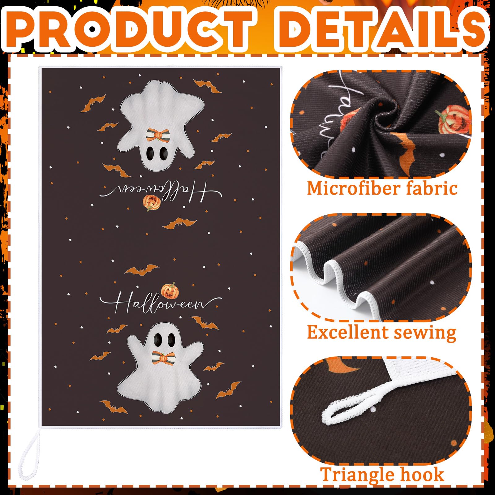 Bencailor 6 Pcs Halloween Kitchen Towels Ghost Pumpkin Dish Hand Towels Gothic Ghost Boo Tea Washcloth for Halloween Party Gifts