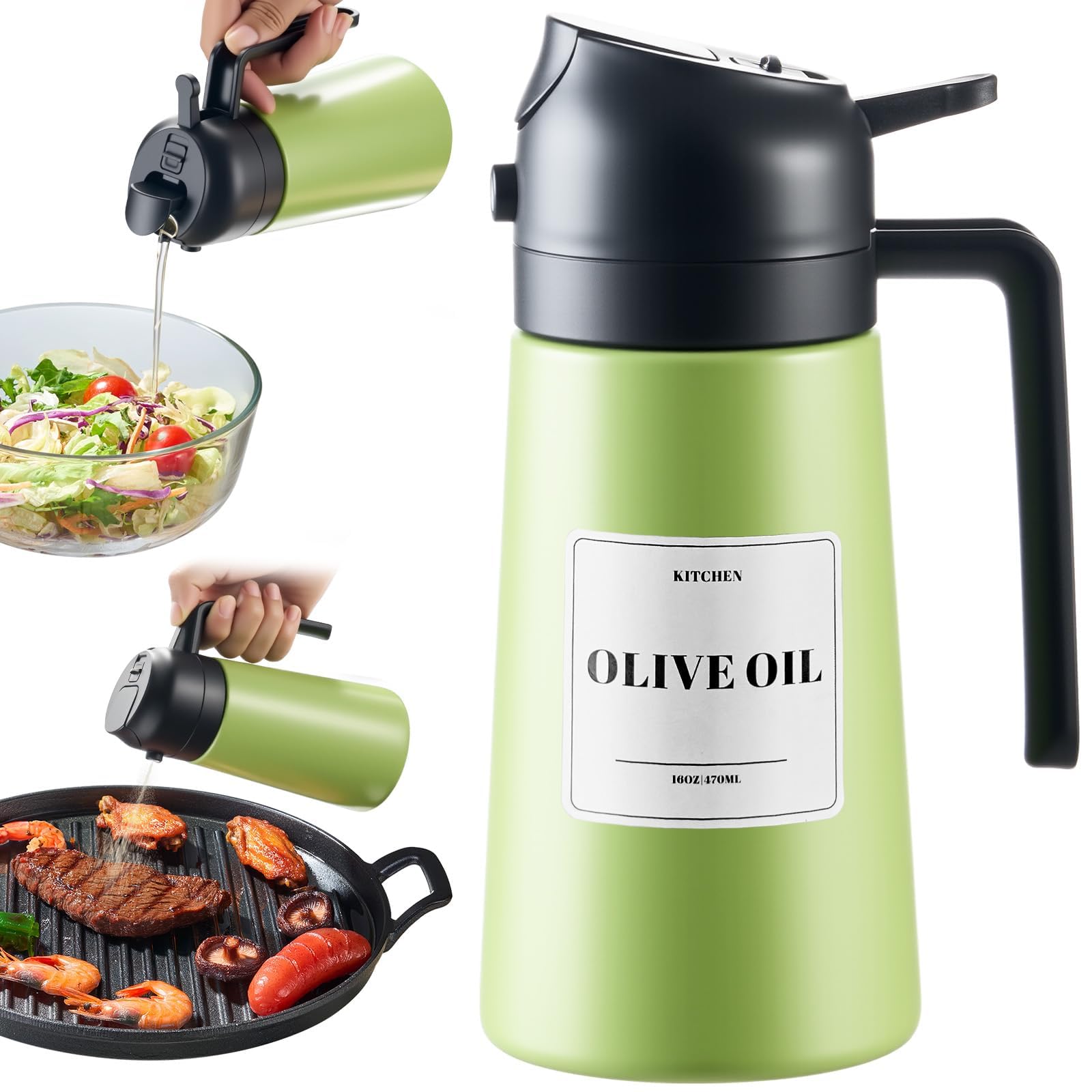 PARACITY Oil Bottle, 2in1 Stainless Steel Sprayer and Dispenser, 16 fl oz