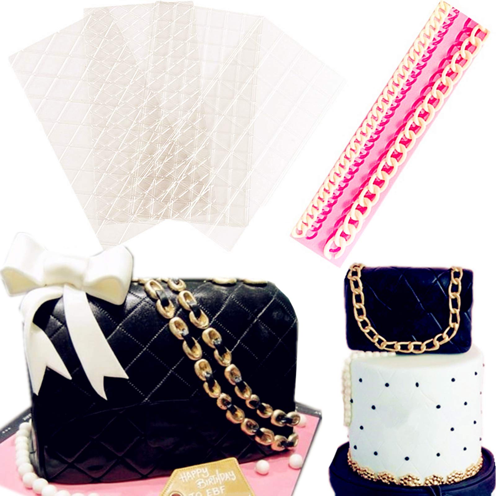 Jevenis Bag Chain Silicone Fondant Mold Fondant Impression Mat Mold Cake Decorating For Pastry Gum Pastry Tool Sugar Paste Bakin