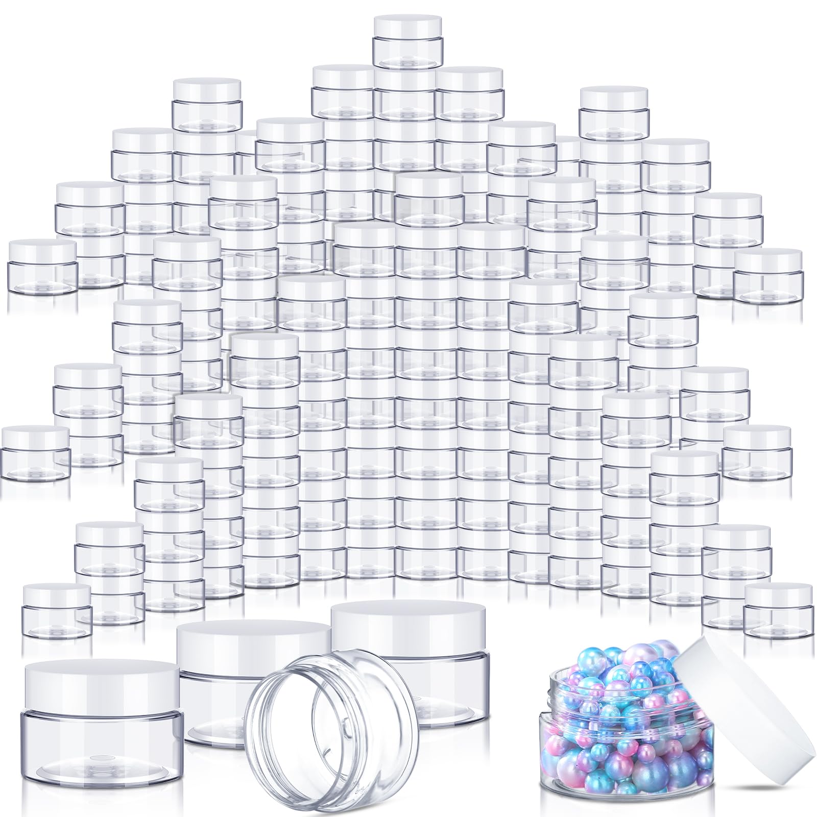 Lanties 200 Pcs 1 Oz Empty Bulk Plastic Container Jars With White Lid Leak Proof Round Clear Plastic Jars Small Cosmetic Travel