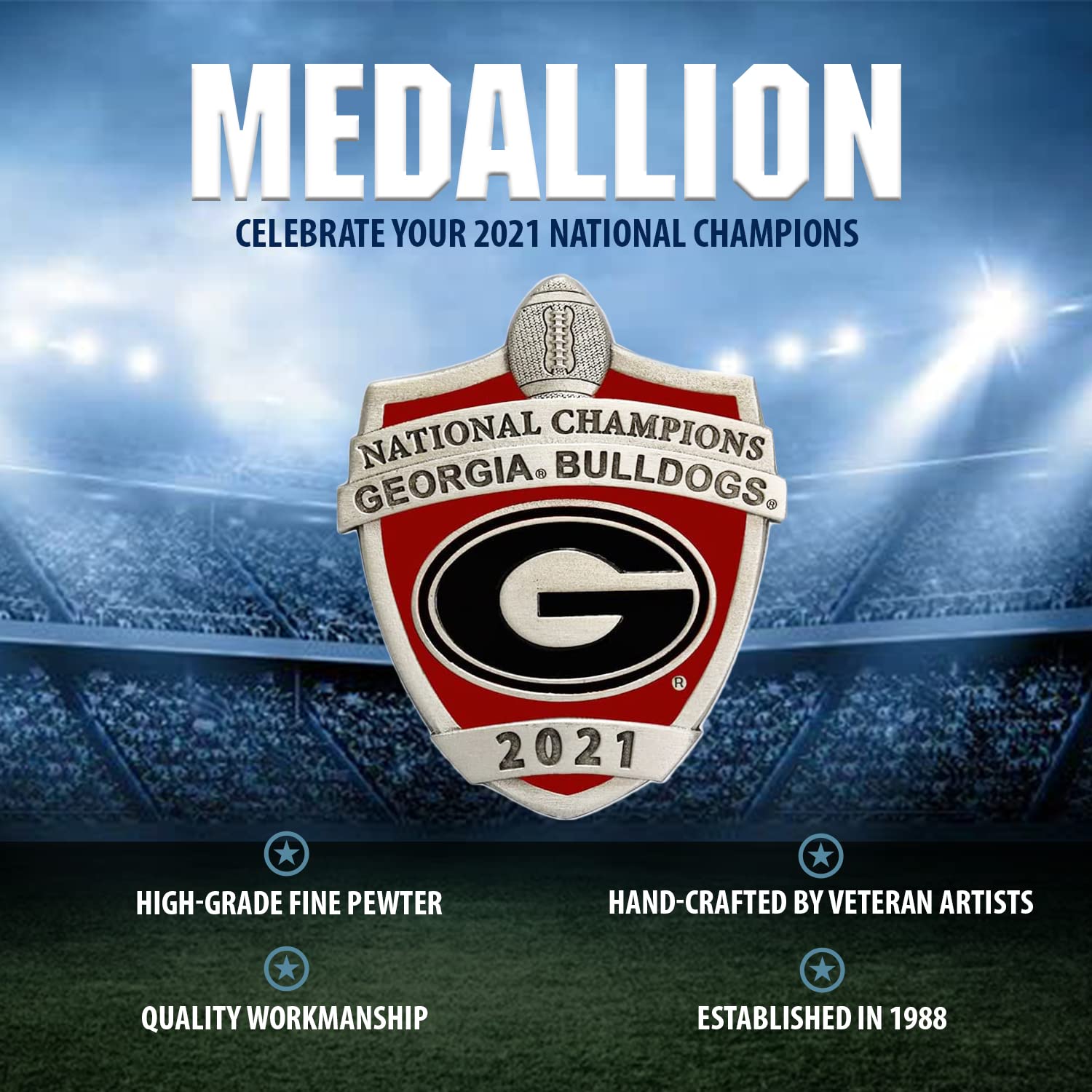 Heritage Pewter 2021-2022 National Champions Georgia Square Shot Glass | Hand-Sculpted 1.5 Ounce Shot Glass | Intricately Crafte