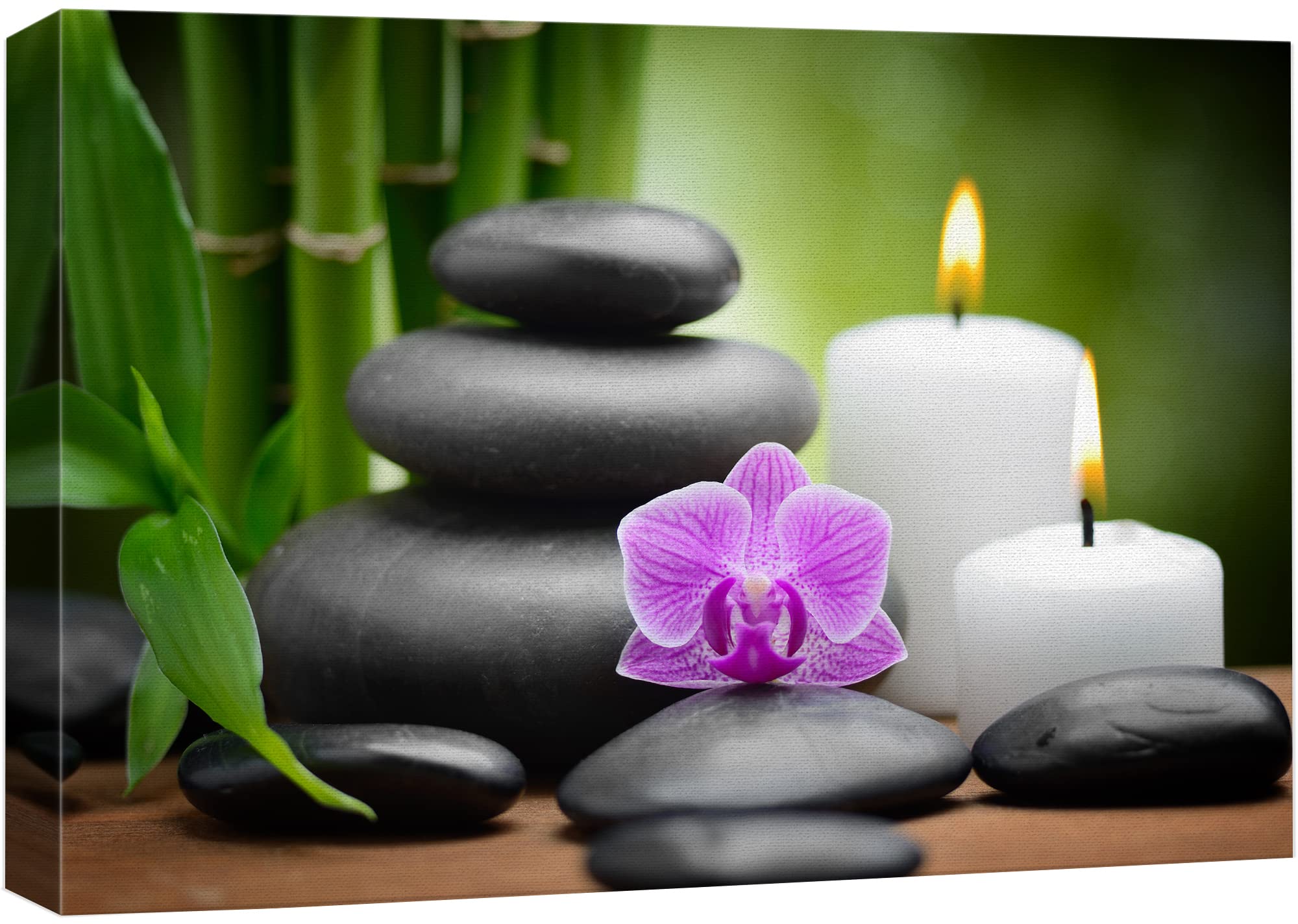 Wall26 Canvas Print Wall Art Purple Orchid With Candles, Massage Stones & Bamboo Floral Nature Photography Realism Zen Scenic Re