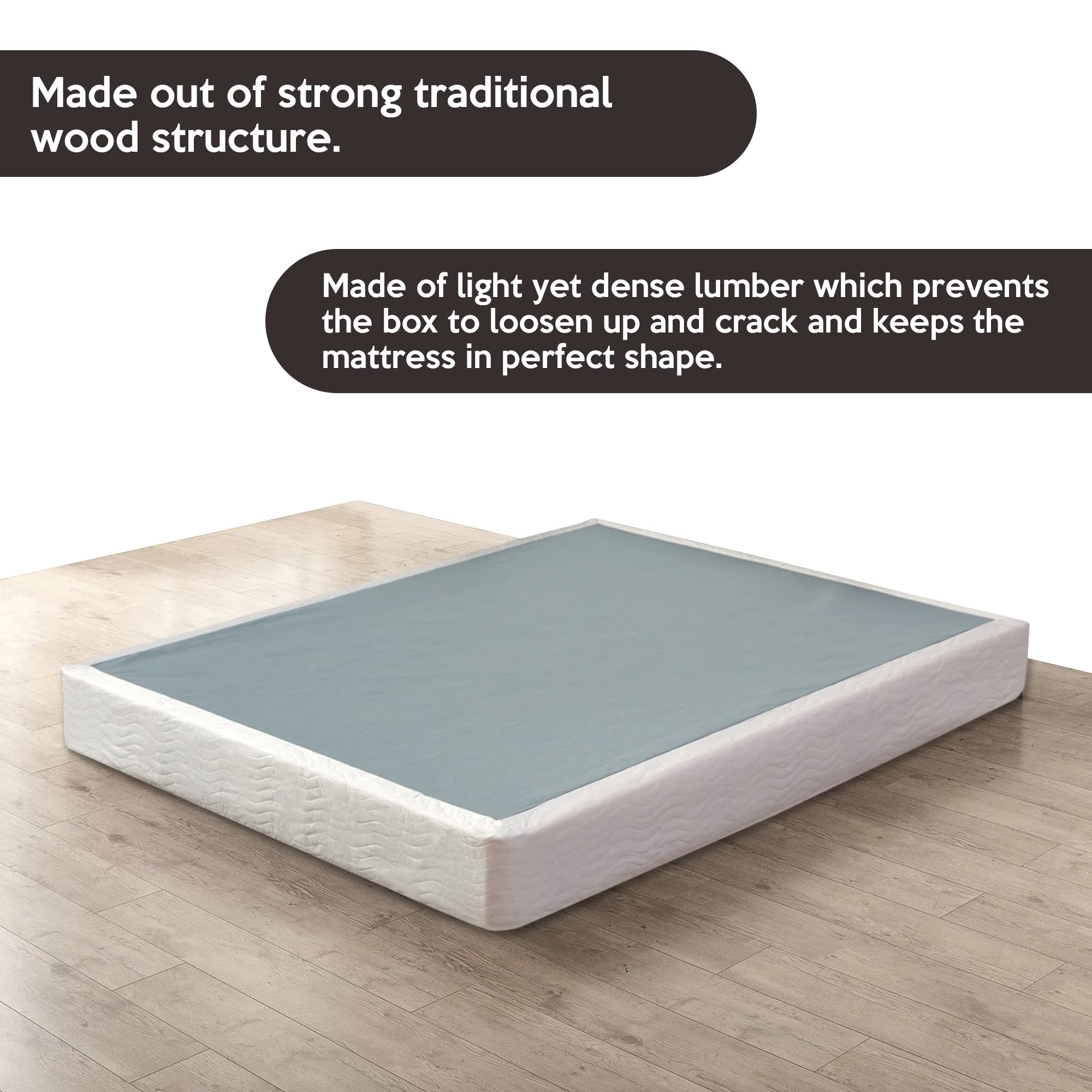 Nutan, 4.5-Inch Box Spring/Foundation for Mattress, Easy Simple Assembly, Strong Wood Structure, Queen, White