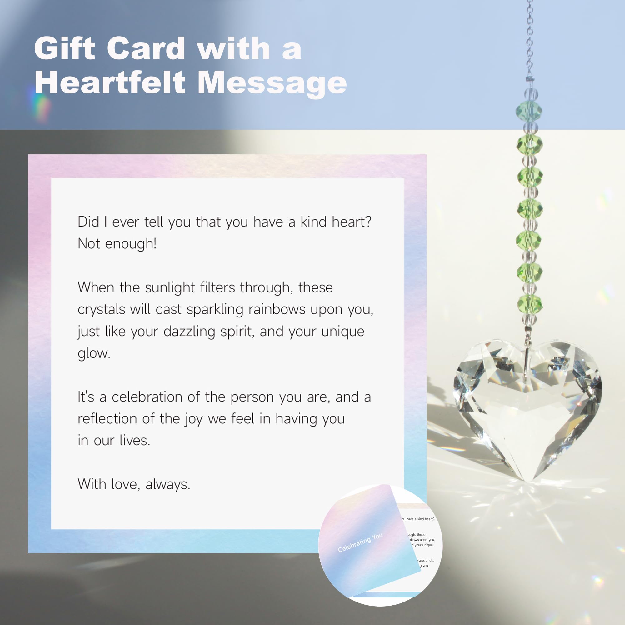 WOOWA Celebrating You Friendship Gifts, BFF, Bestie Gifts. Best Friend Birthday Gifts. Unique 45 mm Crystal Heart Rainbow Maker