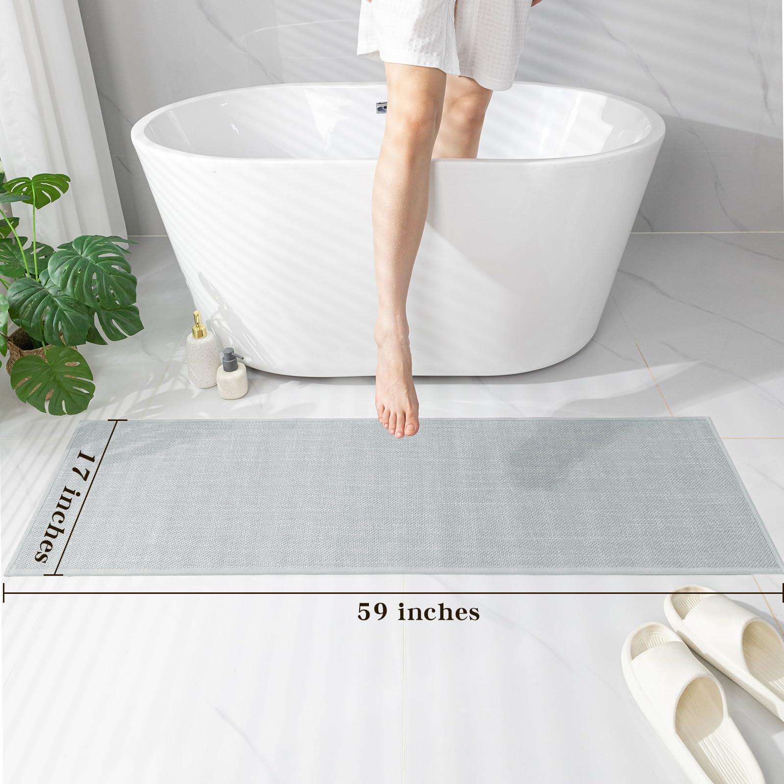 Chakme Bathroom Rugs Mat 59X17, Ultra Thin Non Slip Bath Mat Runner Quick Dry Absorbent Bath Mat For Bathroom Floor, (Light Grey