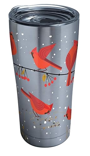 Tervis Triple Walled Festive Holiday Season Cardinals Insulated Tumbler Cup Keeps Drinks Cold & Hot, 20Oz, Stainless Steel