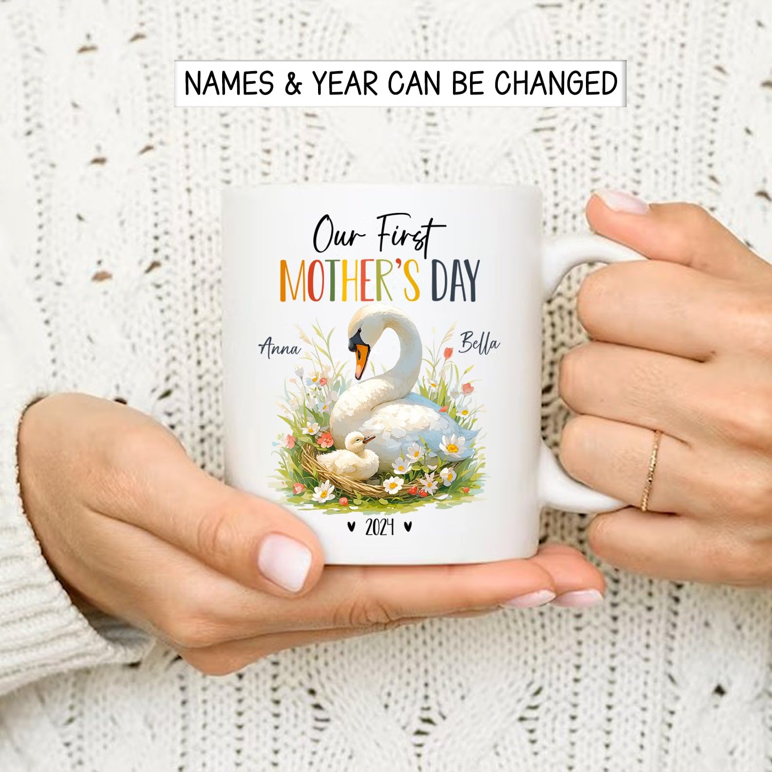 Swan Mug, Personalized Mom And Baby Swan Ceramic Mug, Personalized First Time Mom Cup, Our First Mothers Day Mugs, Custom Swan L