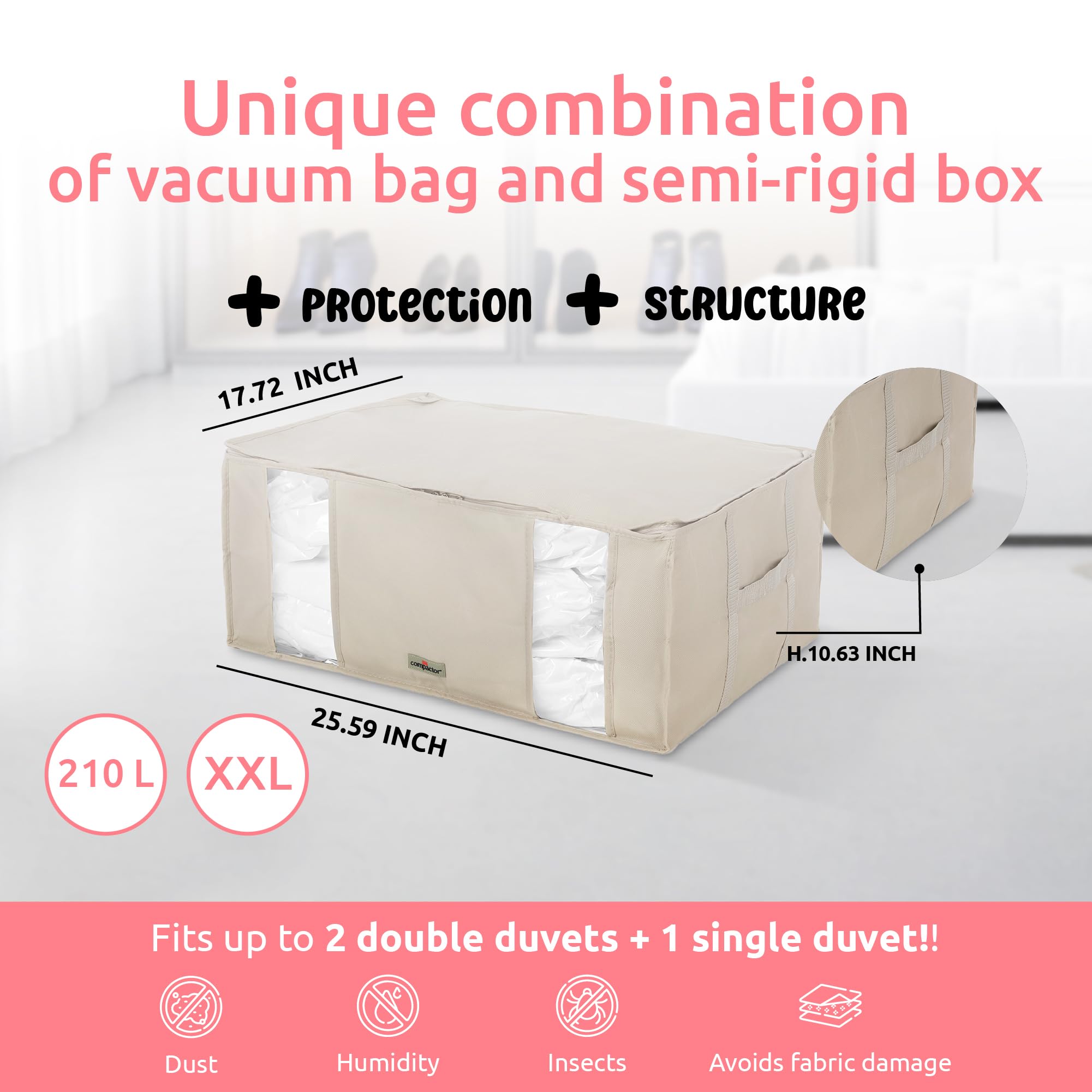 Compactor Vacuum Storage Bag, Semi Rigid 3D Vacuum Box Perfect For Wardrobe Organizing, Compressed Storage Bag For Closet Organi
