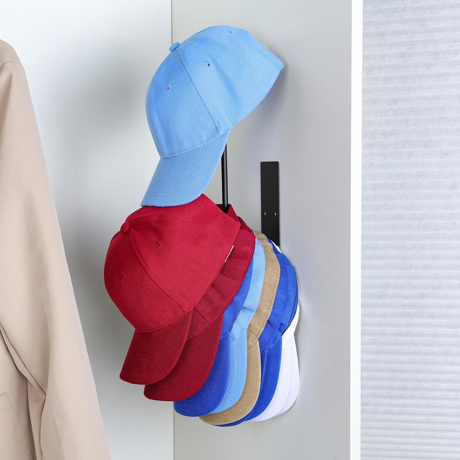 Daoun Hat Organizer For Baseball Caps, 2 Packs Baseball Hat Rack Adhesive Hat Holder, Hat Hanger For Closet Door And Bedroom, Bl