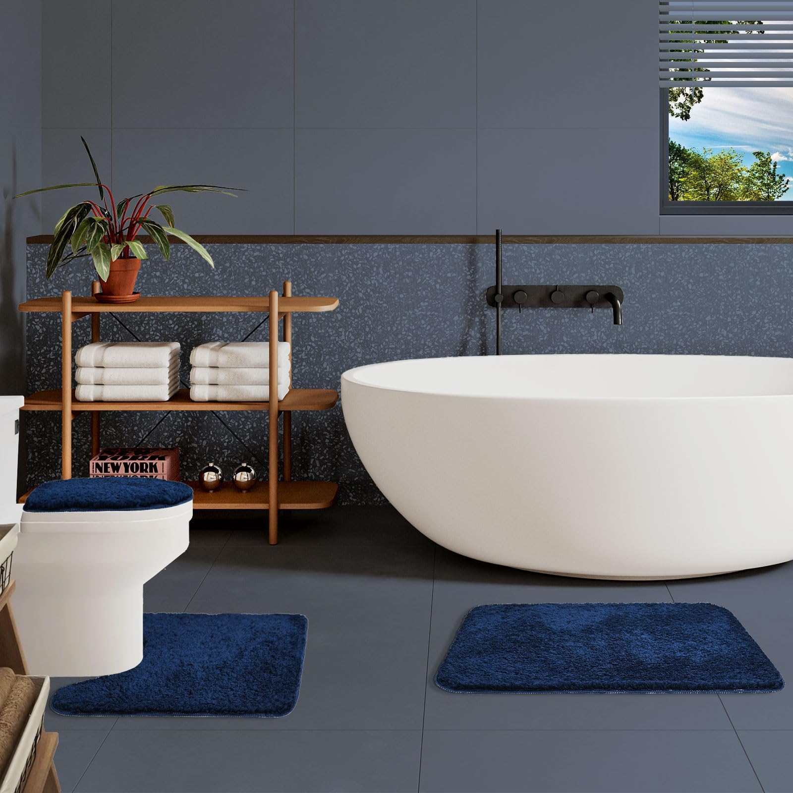 Baahrnom Bathroom Rugs Sets 3 Piece With Toilet Cover Adjustable Bath Rug Set With Tpr Non Slip Rubber Backing Solid Tufted Bath