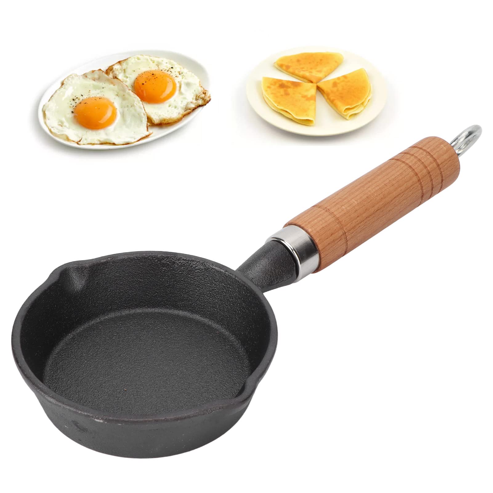 Fdit Frying Pan, 10Cm Casting Iron Pan With Wood Handle Egg Frying Pan Skillet Mini Flat Bottomed Pancake Pan Cookware Kitchen U