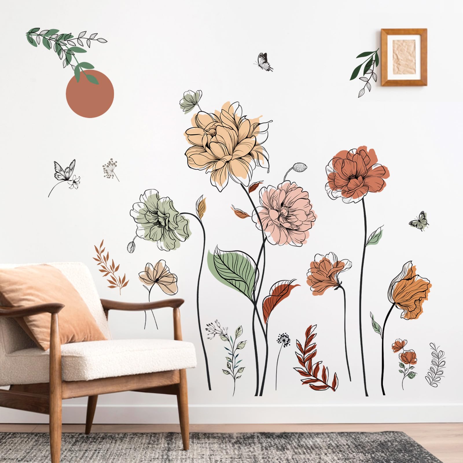 Decalmile Boho Flower Wall Decals Floral Plants Grass Wall Stickers Living Room Bedroom Nursery Wall Decor Gifts For Mom