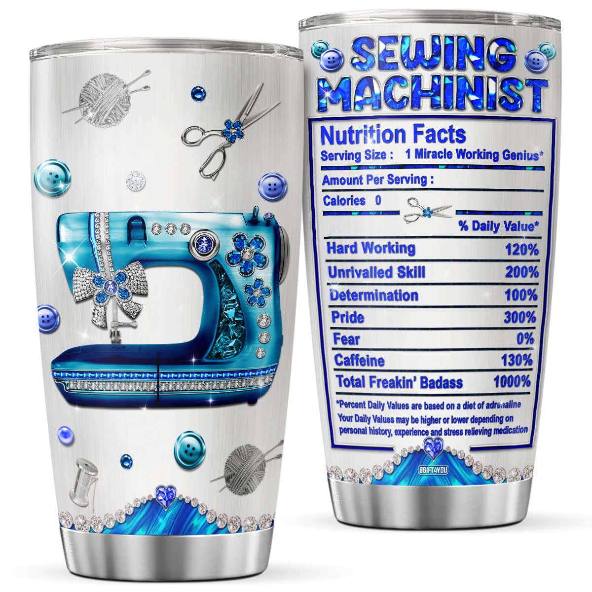 9Gift4You Sewing Machinist Coffee Tumbler Nutrition Facts Birthday Gifts For Women Travel Mug With Lid Insulated Cup Hot Drinkin