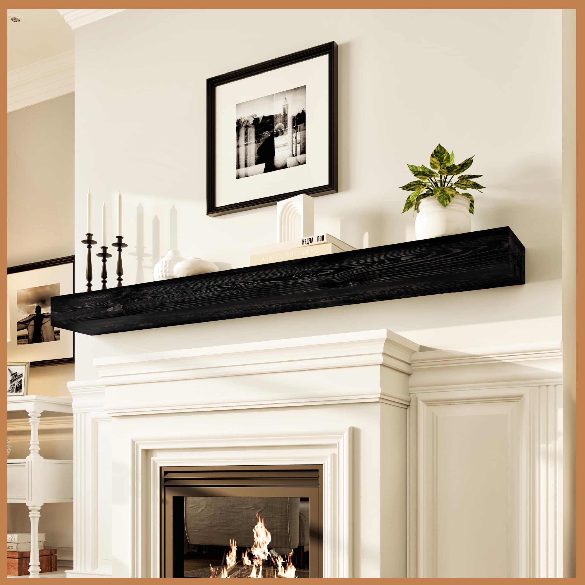 Avana Rustic Fireplace Mantle Shelf 72 Inches for Home Decor/Wall Decor - Handcrafted Wood Shelf for Wall - Decorative Fireplace