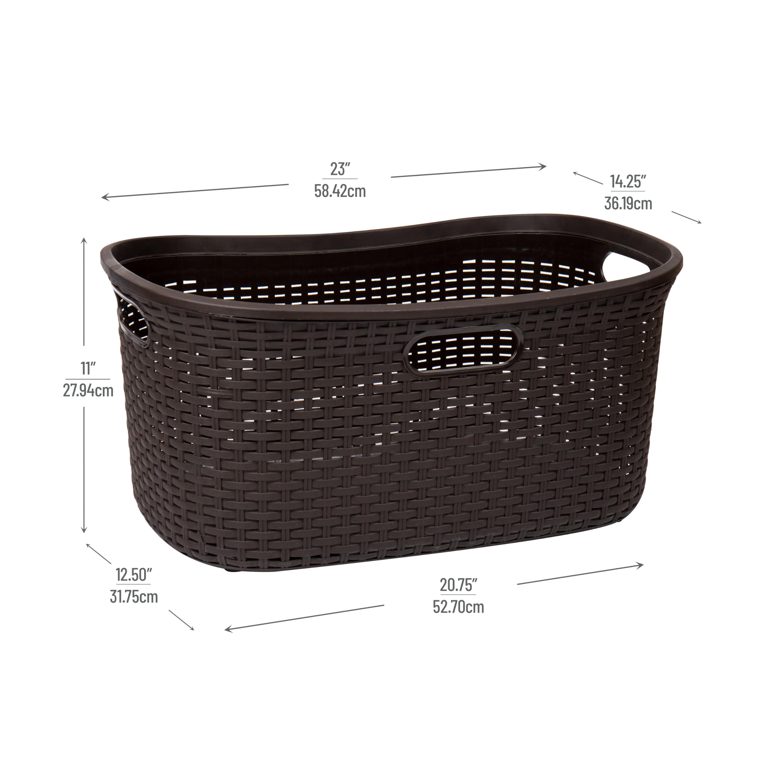 Mind Reader 40L Laundry Basket, Clothes Hamper, Wicker Design, Plastic, 23''L X 14.5''W X 11''H, Brown