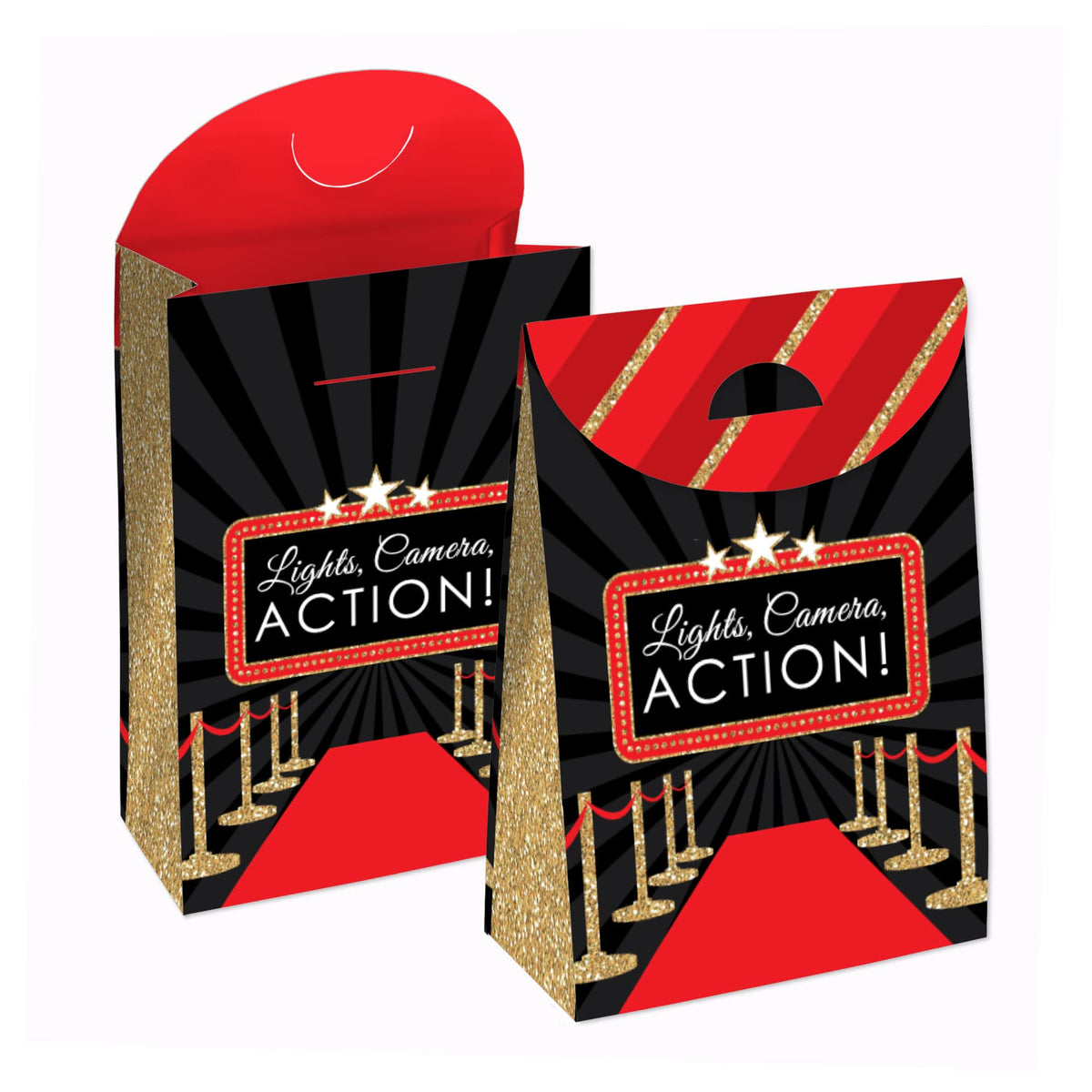 Big Dot Of Happiness Red Carpet Hollywood - Movie Night Gift Favor Bags - Party Goodie Boxes - Set Of 12