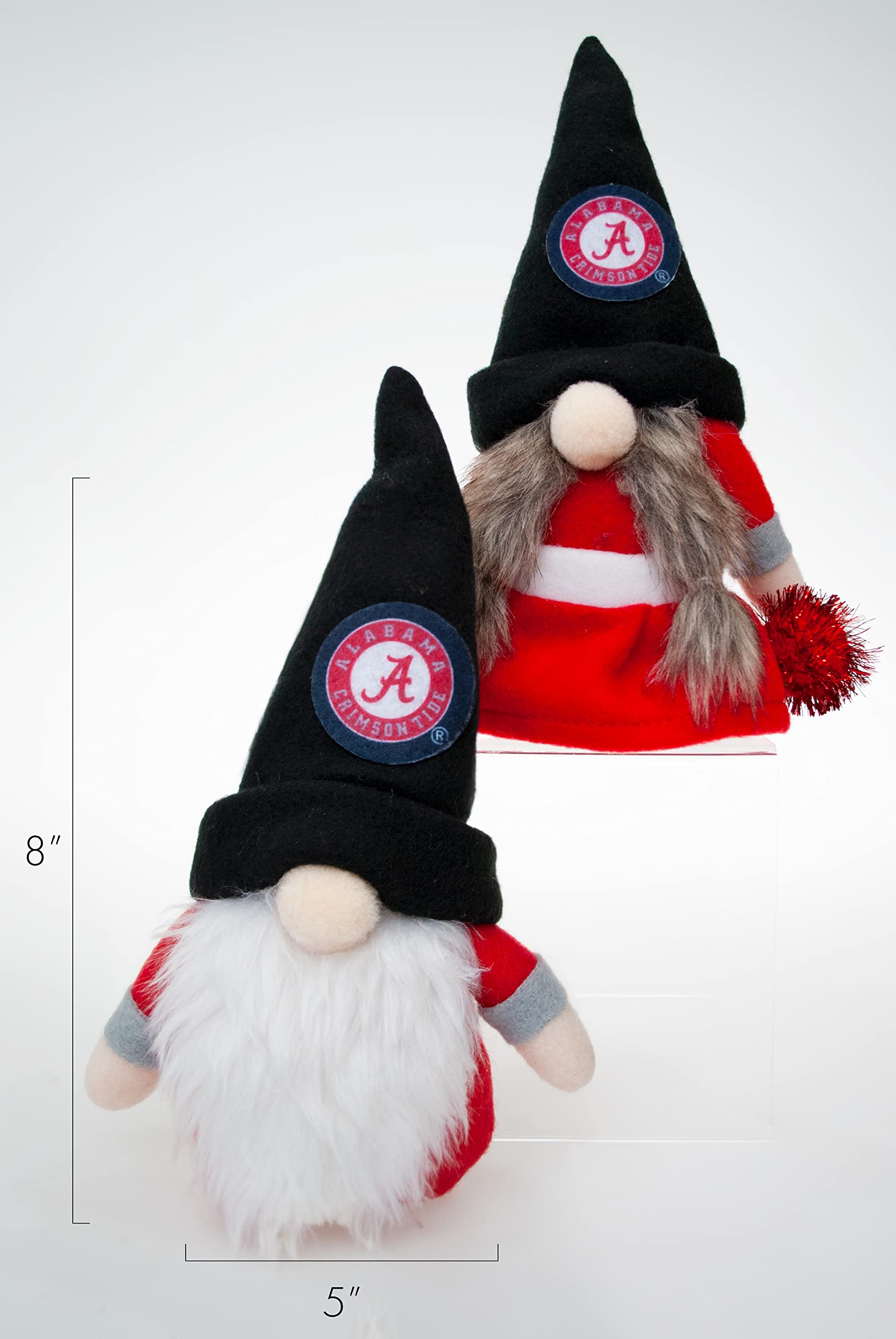 University Alabama Crimson Tide Set of 2 Plush Gnome Christmas Tree Ornaments by Hannas Handiworks - Fan/Cheerleader Holiday/Dor
