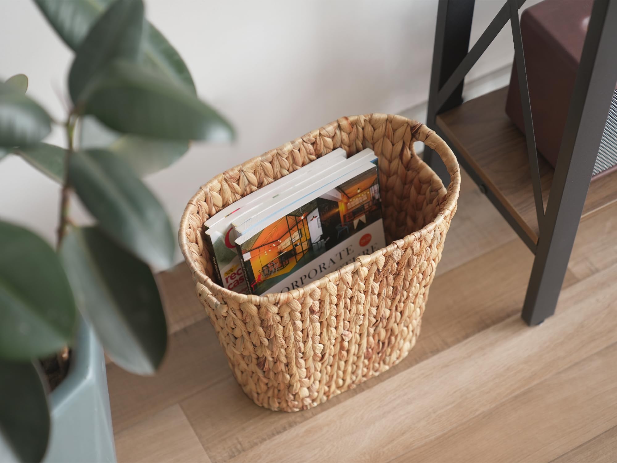 Storageworks Wicker Waste Basket, Wicker Trash Basket With Built-In Handles, Handwoven Water Hyacinth Trash Can, Wicker Garbage