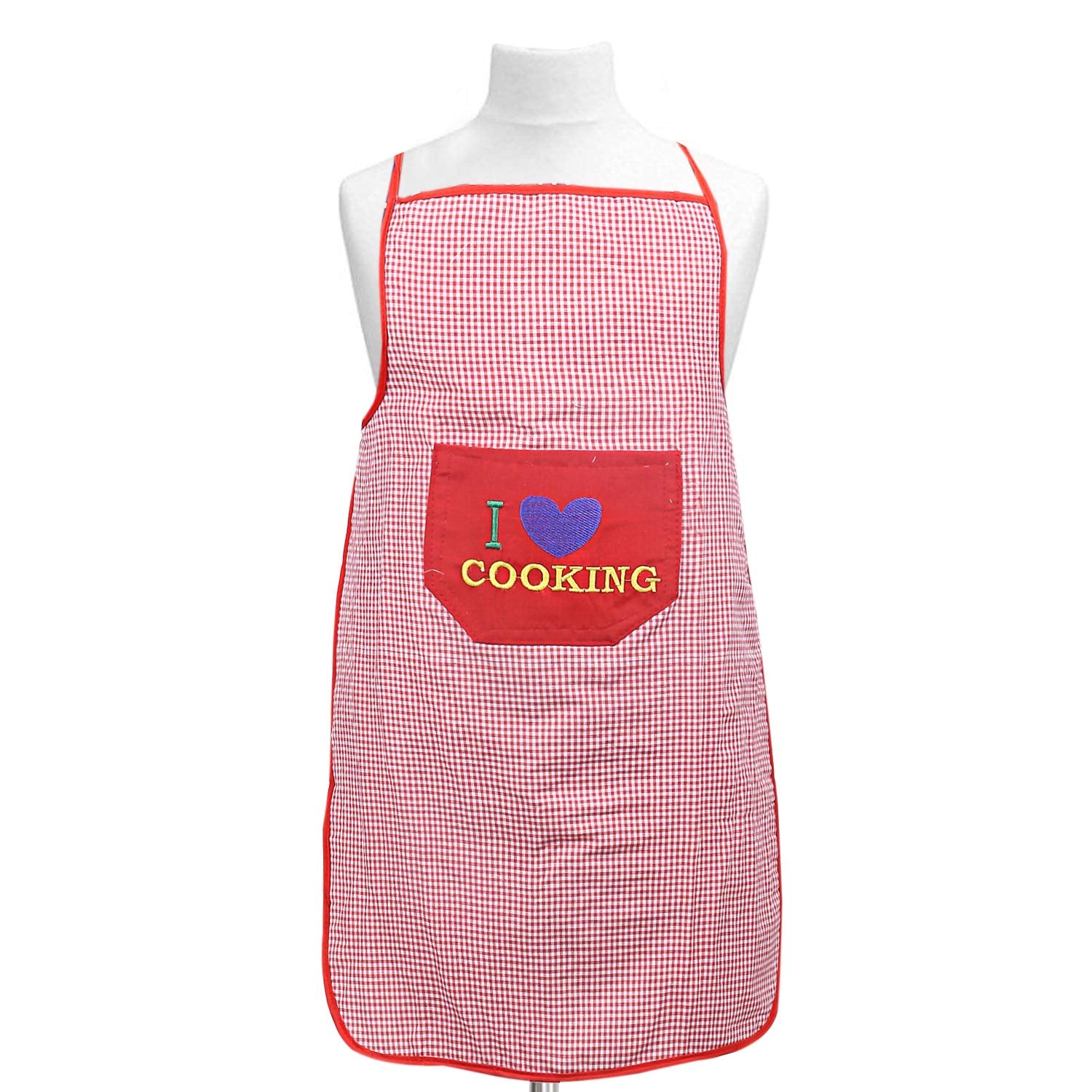 Kuber Industries Checkered Design Cotton 3 Pieces Waterproof Apron With Front Pocket (Red, Blue And Maroon), Ctktc013731