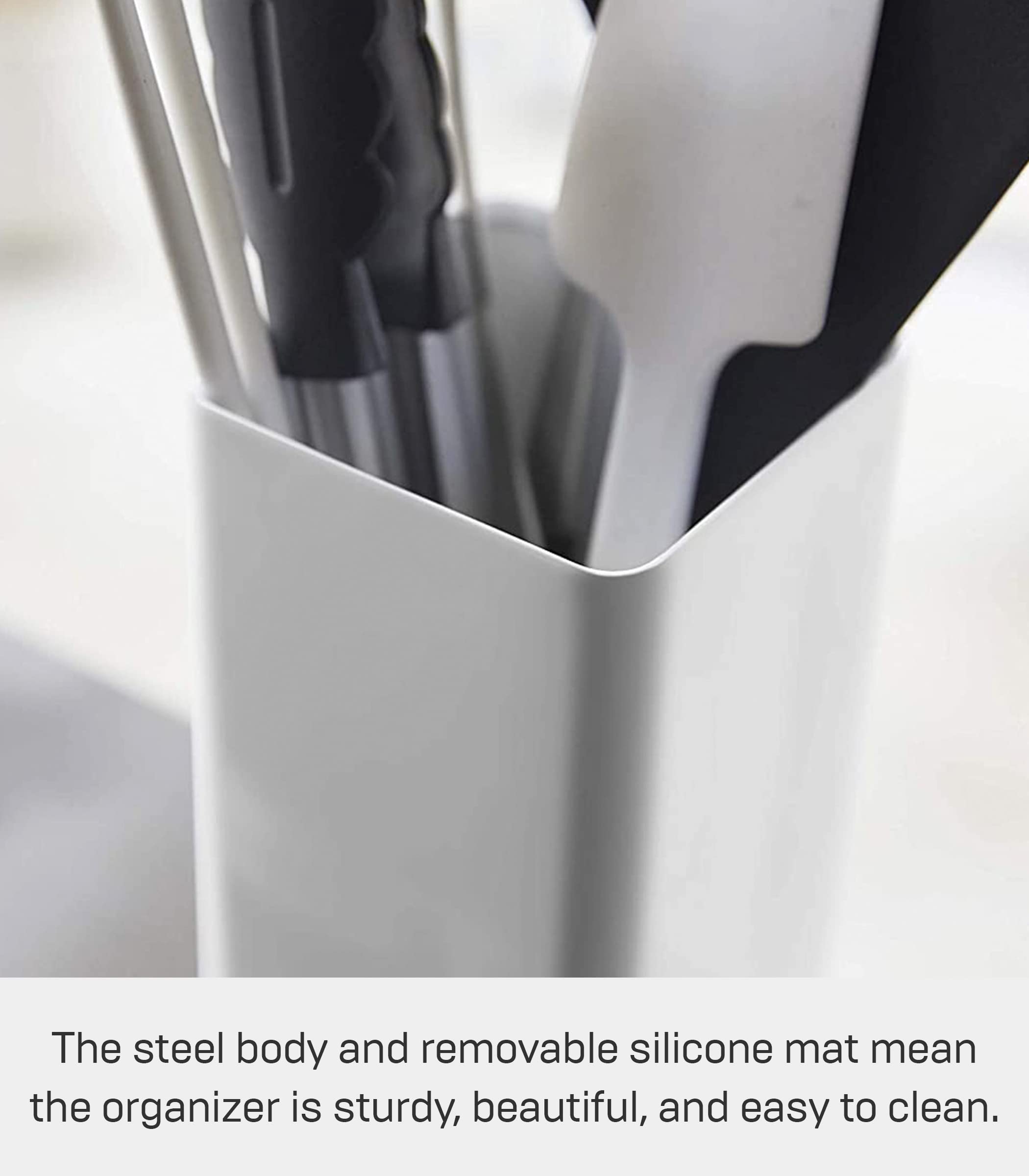 YAMAZAKI Kitchen Utensil Holder - Steel, One Size, White, Model 5183