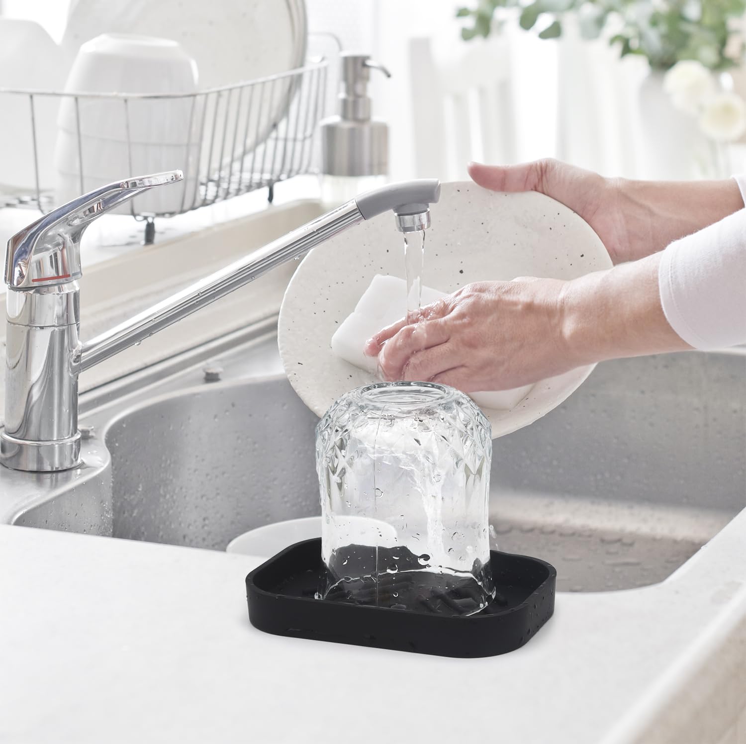 Yasmen 2 Pcs Silicone Soap Dish, Soap Holder With Drain, Sponge Holder For Kitchen Sink, Soap Dispenser Tray, Bathroom & Kitchen