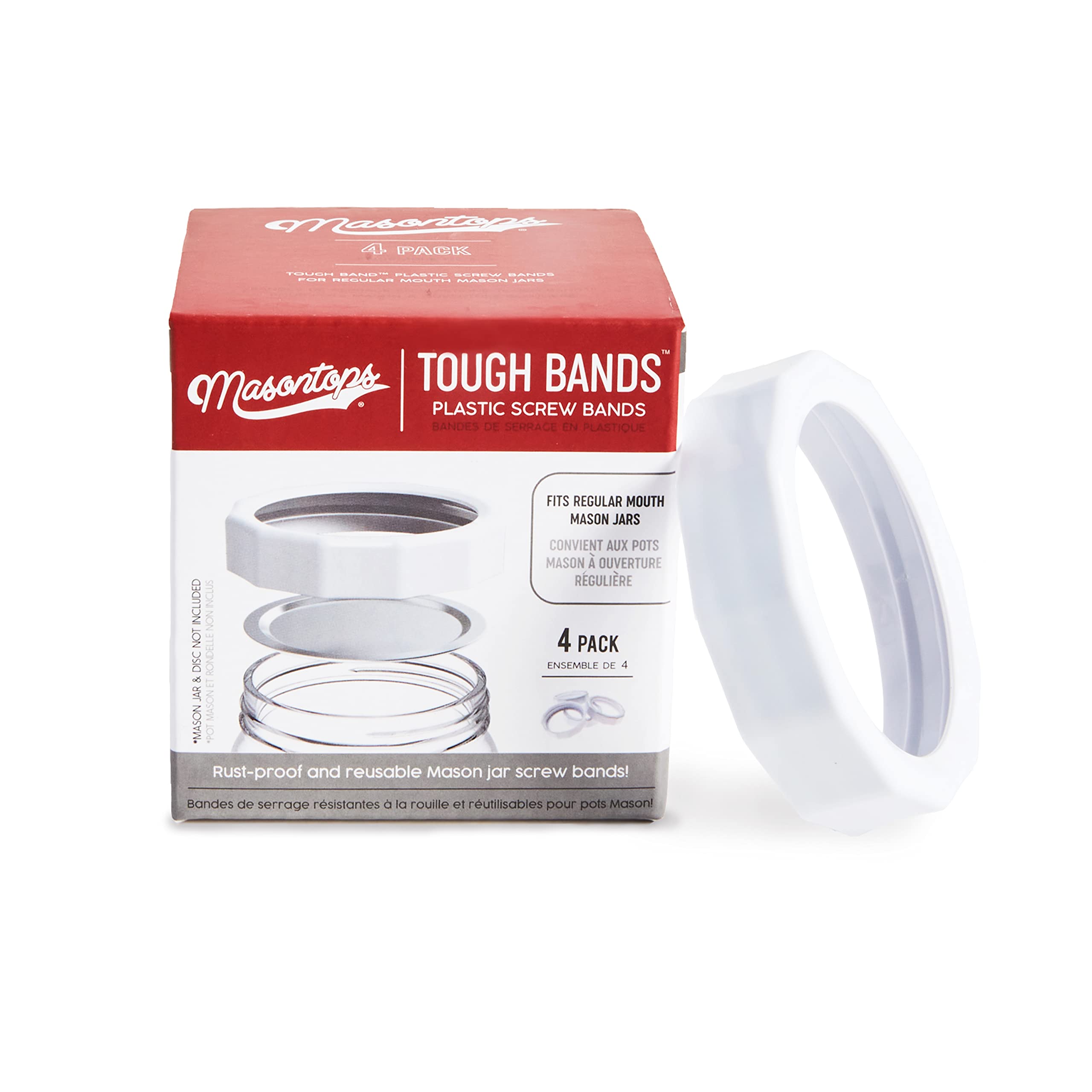 Masontops Tough Band - Regular Mouth Mason Jar Screw Bands - Quality Plastic Replacement Ring Seals & Jar Covers