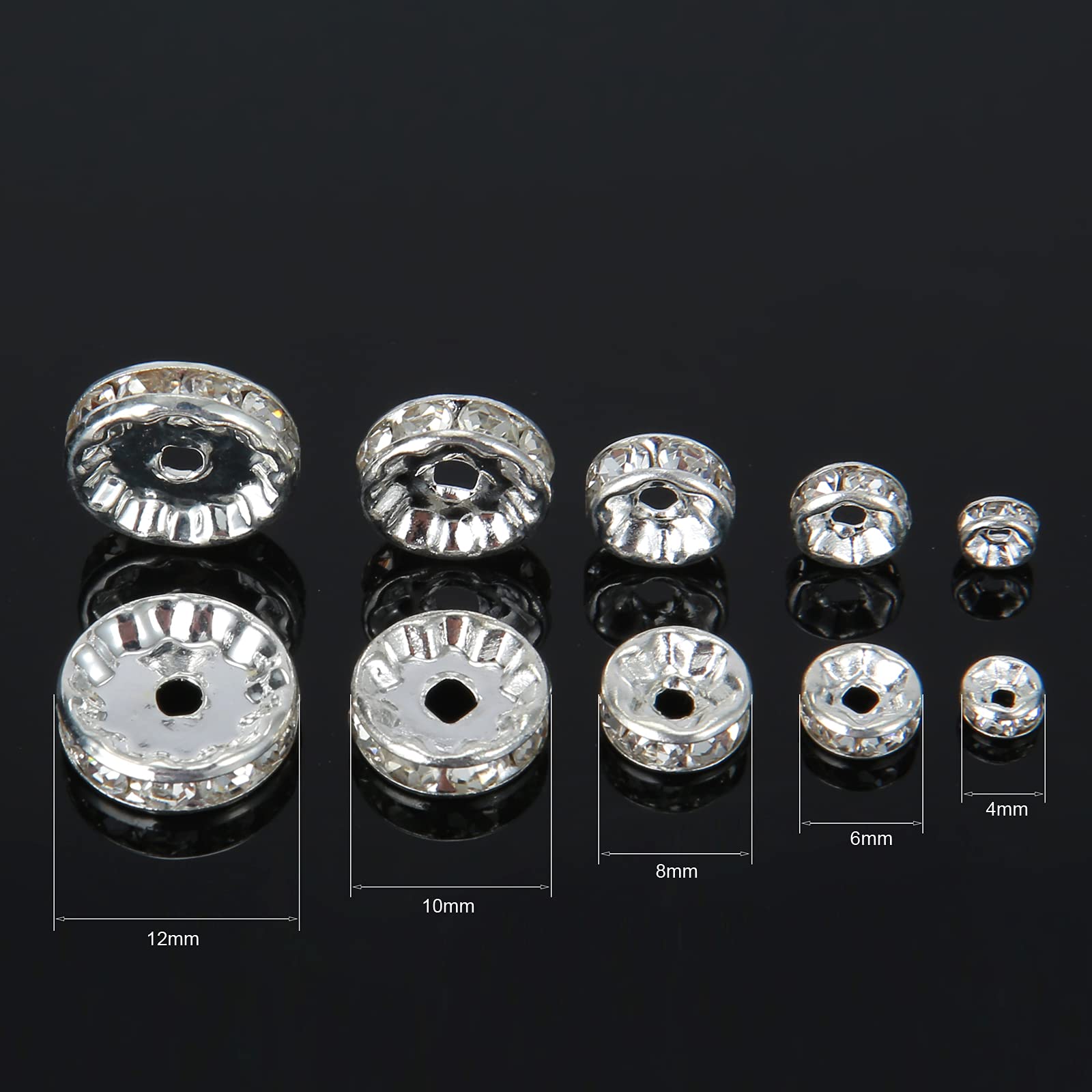 Weebee 100Pcs Rondelle Spacer Beads Crystal Charms Silver Plated Czech Rhinestone Loose Beads For Jewelry Making Diy Bracelets (