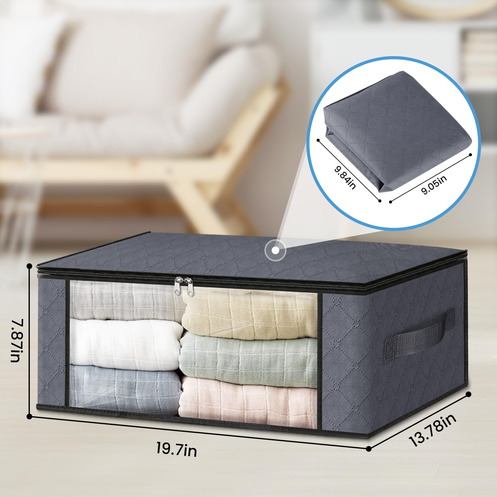 HomeHacks Storage 6-Pack Clothes Organizer Storage Bags Foldable Storage Box with Large Clear Window Sturdy Handles for Closet,
