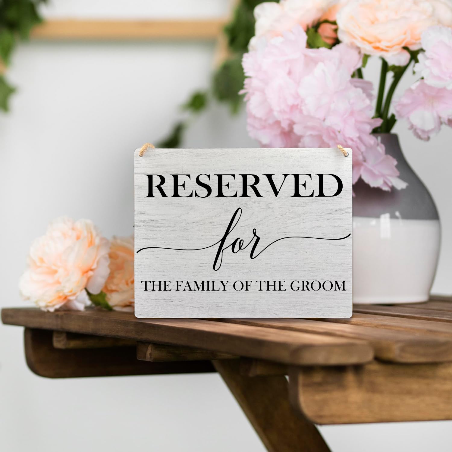 Ryeolo Reserved Row Signs for Wedding - Wooden Hanging Signs, 10.2x7.8 Inch (The Family of the Groom)