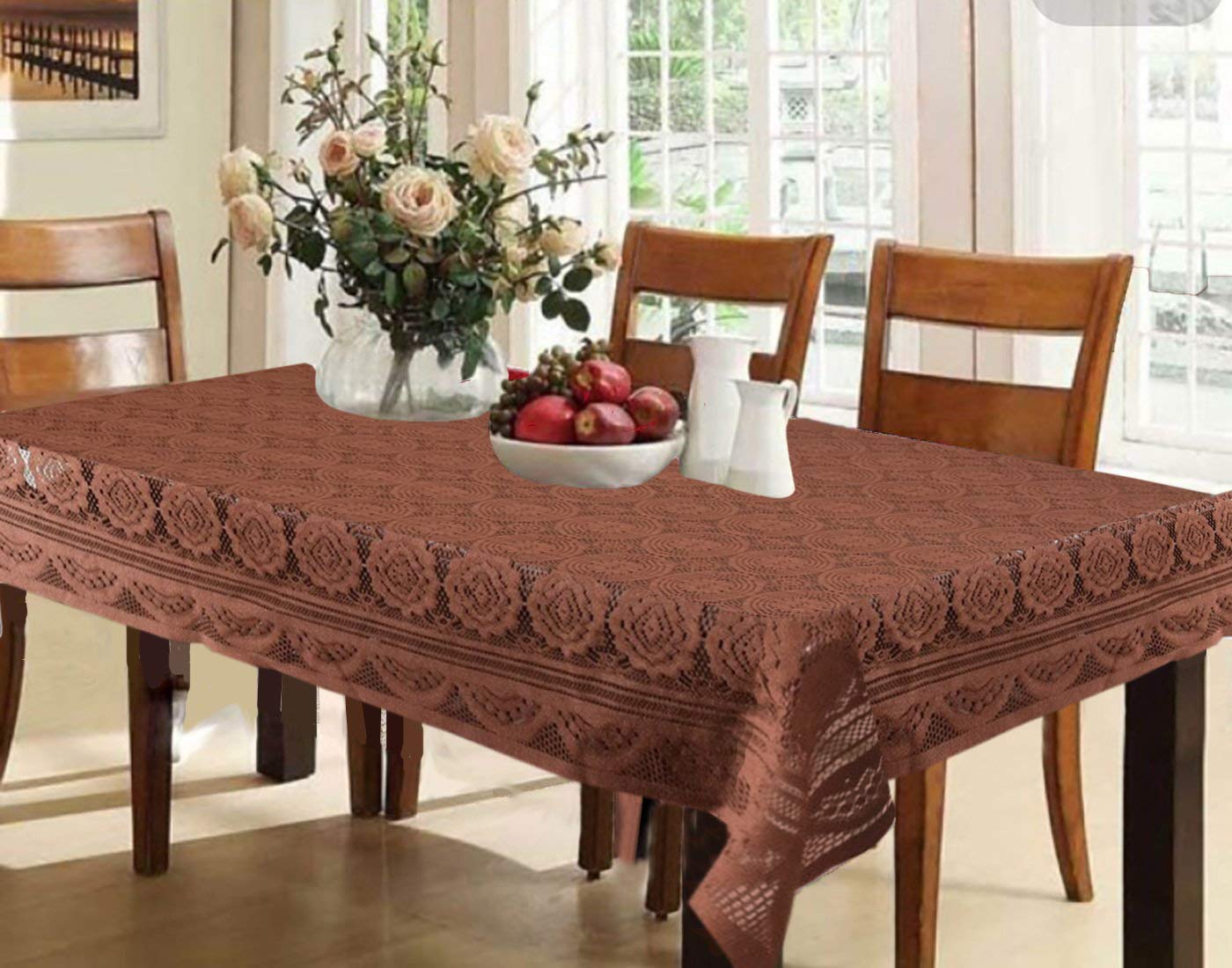 Groki Rectangle Cotton 6 Seater Dining Table Cover 60x90In Large Antifungal & Antislip Tablecloth  Brown