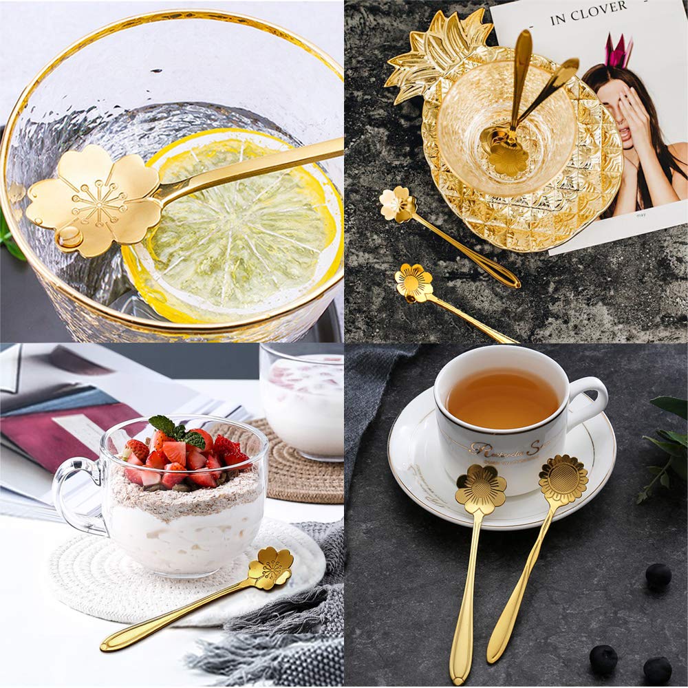 Stainless Steel Flower Coffee Spoon Set, Leihefa 8 Pcs Creative Tea Spoon,Stirring Spoon, Ice Tea Spoon For Tea, Cake, Sugar, De