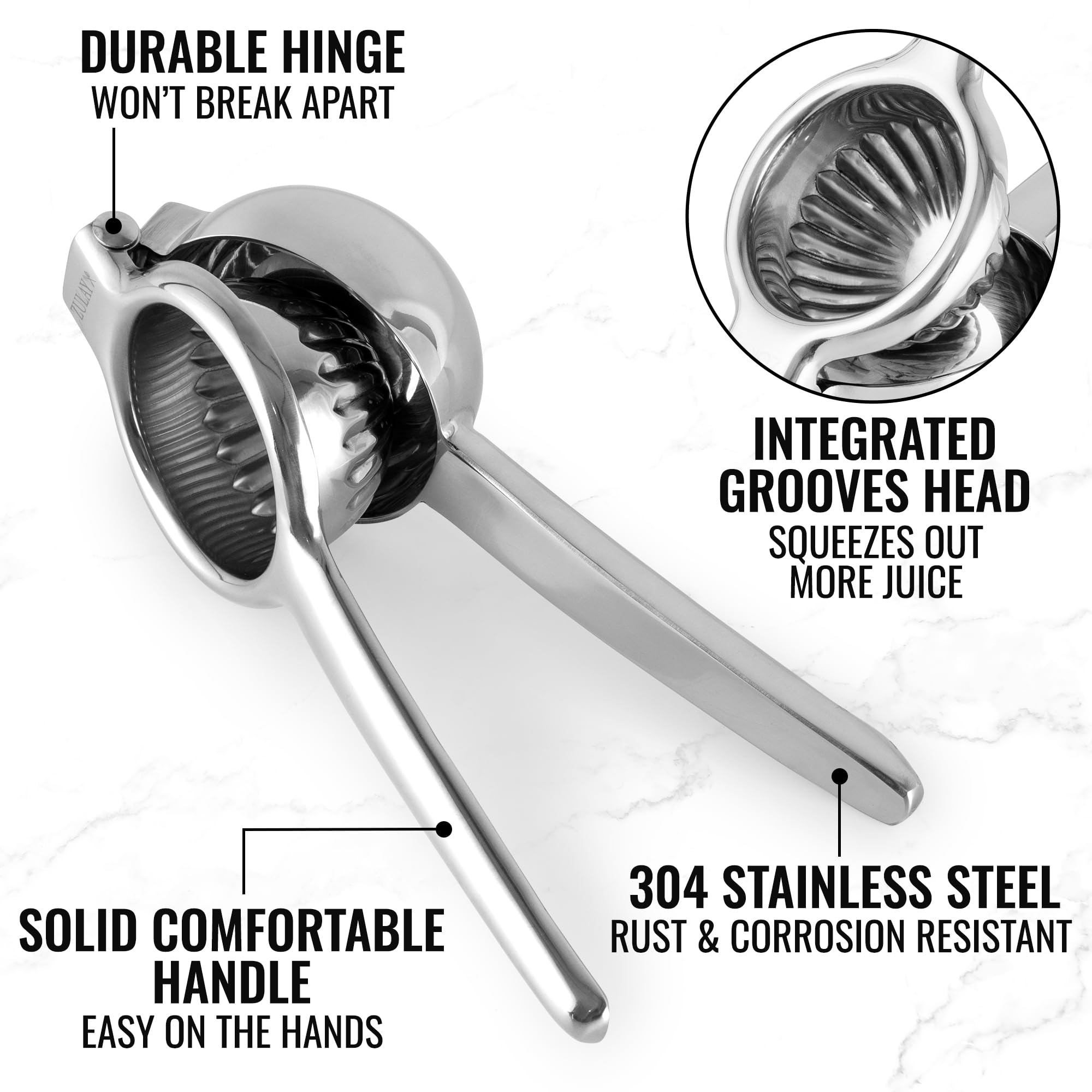 Zulay Extra Large Lemon Squeezer Stainless Steel - Easy Squeeze Heavy Duty Lemon Juicer Hand Press - Ergonomic Citrus Squeezer &