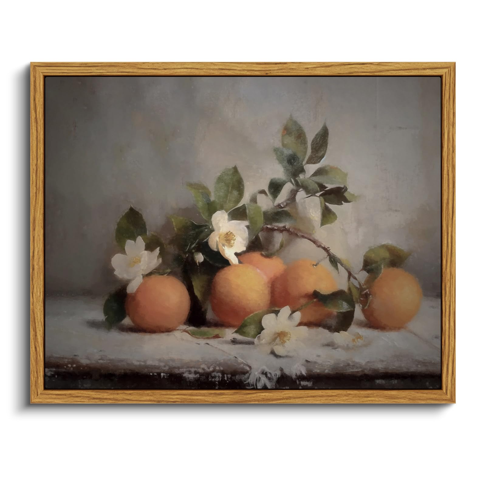 Viyyiea Vintage Farmhouse Framed Wall Art, Oranges Still Life Paintings Kitchen Decor Aesthetic, Canvas Print Artwork, Rustic Ho