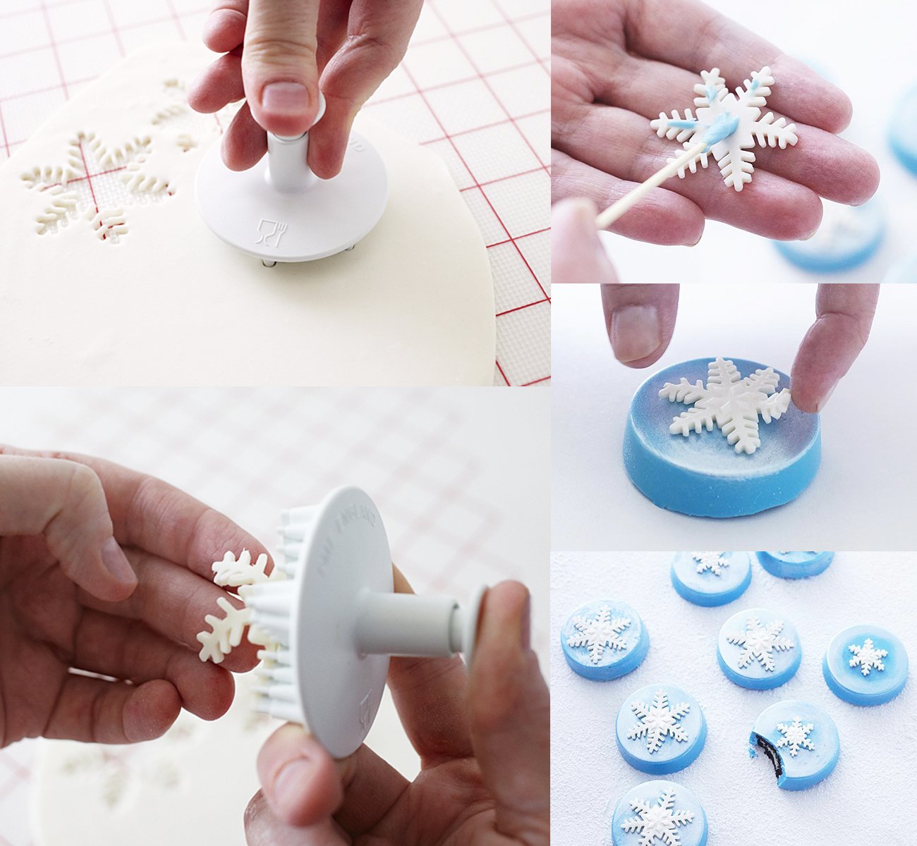 Ilauke 6Pcs Snowflake Cookie Cutters Decorating Fondant Embossing Tool Christmas Cookie Cutters Snowflake Plunger Cake Cutter