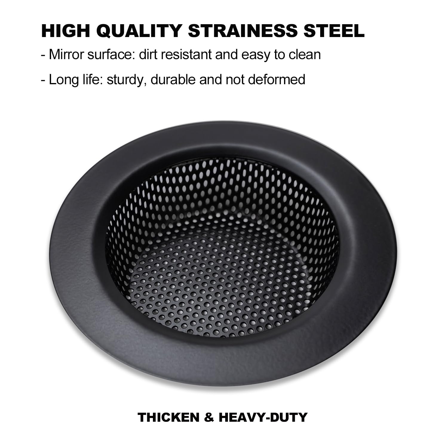 Hontunry Black Kitchen Sink Drain Strainer, Sink Drain Cover, Food Catcher, Large Wide Rim 4.5'' Diameter, Stainless Steel, Pack