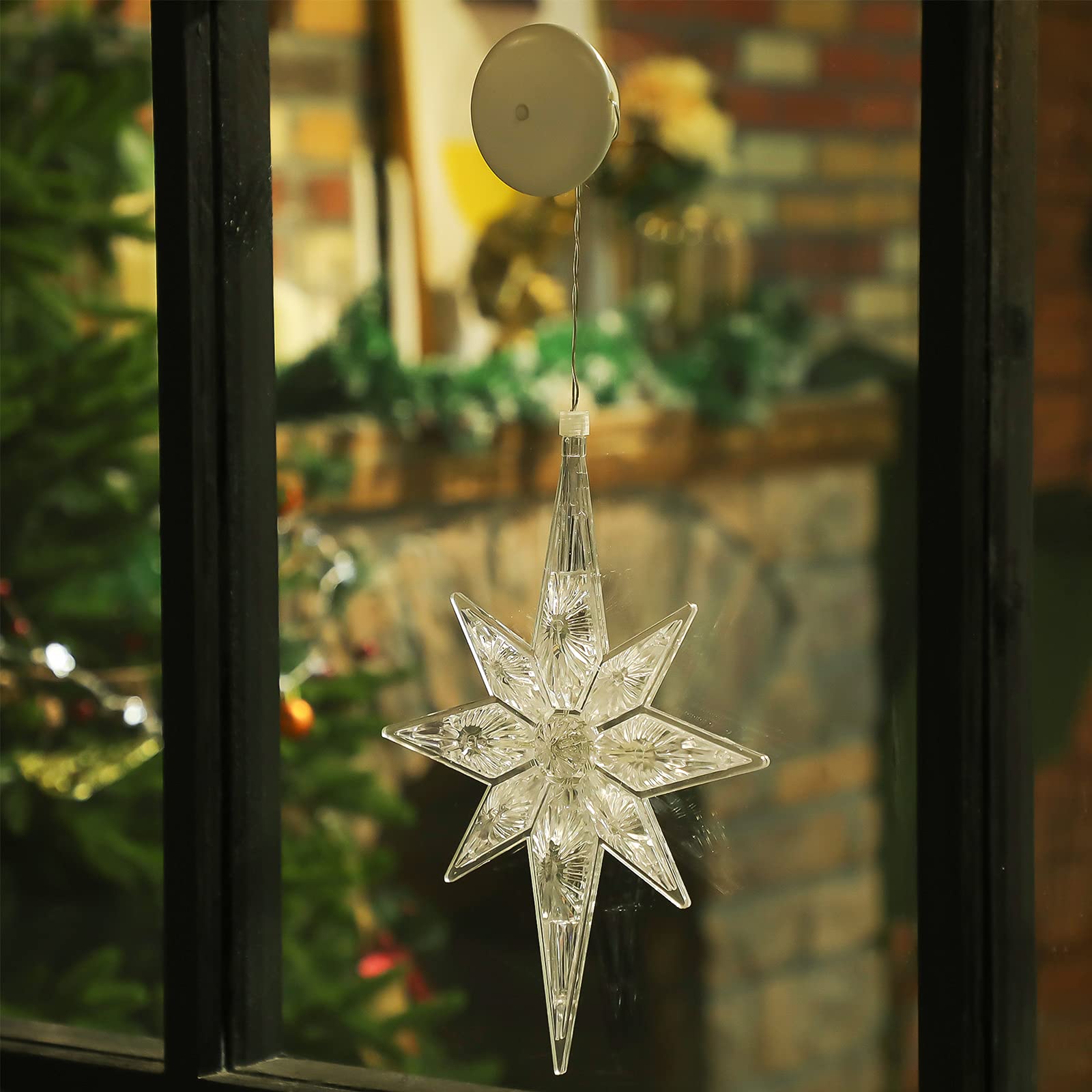 Mudder 10.8 Inch Christmas Window Star Lights Large Hanging Bethlehem Star Tree Topper Decoration Christmas LED Window Lights Si