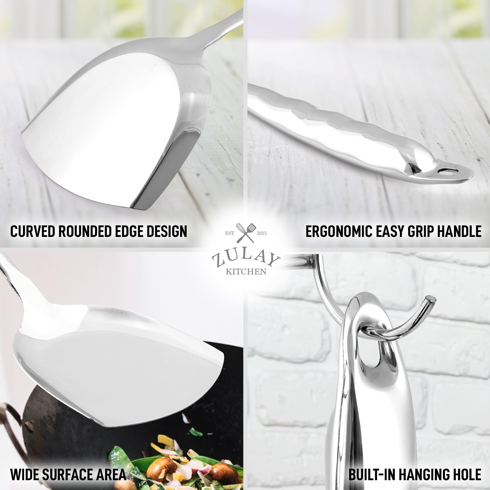 Zulay Kitchen Stainless Steel Metal Wok Spatula - Durable Wok Turner Spatula Shovel - Durable Utensil With Ergonomic, Easy To Us