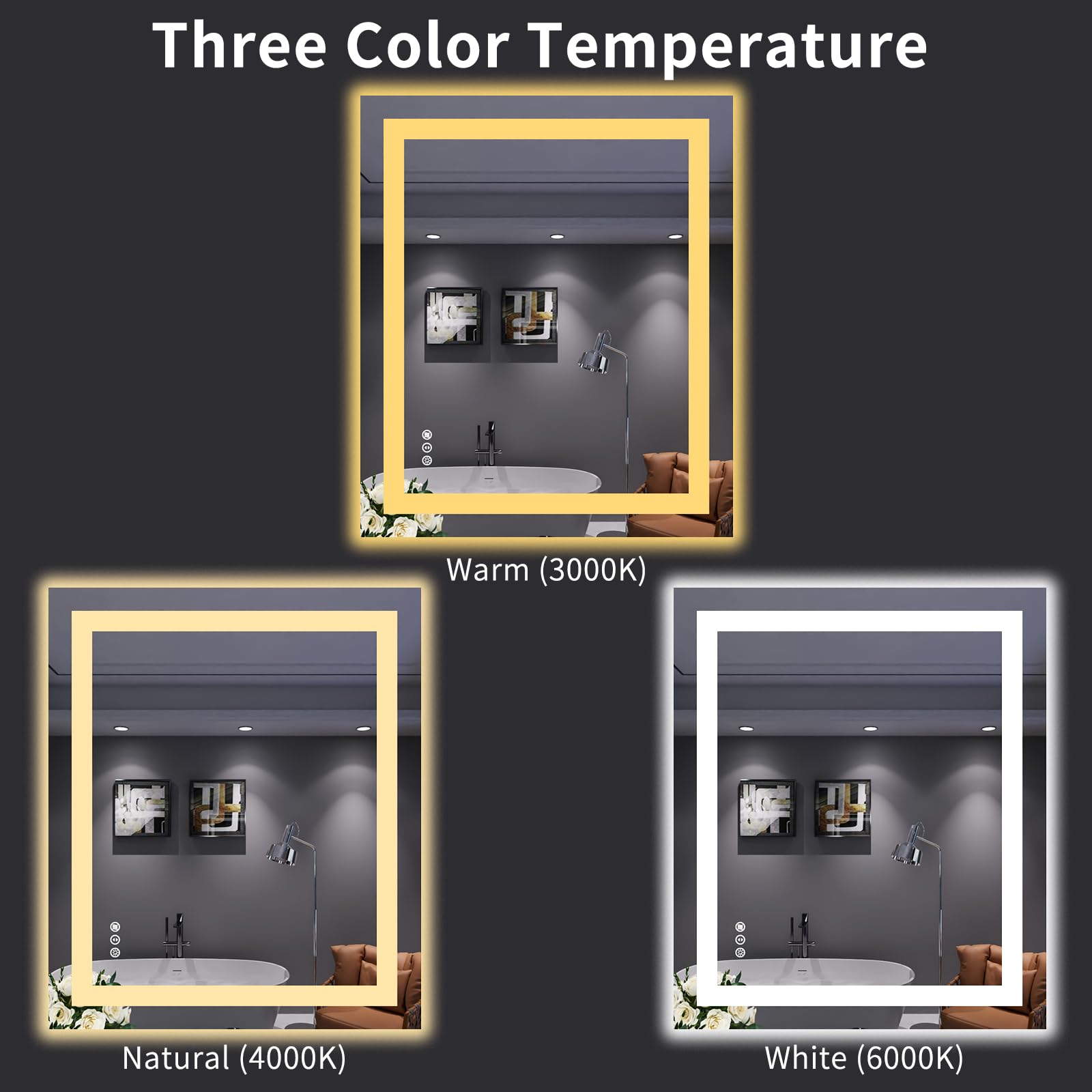 Loaao 30X36 Led Bathroom Mirror With Lights, Anti-Fog, Dimmable, Backlit + Front Lit, Lighted Bathroom Vanity Mirror For Wall, M