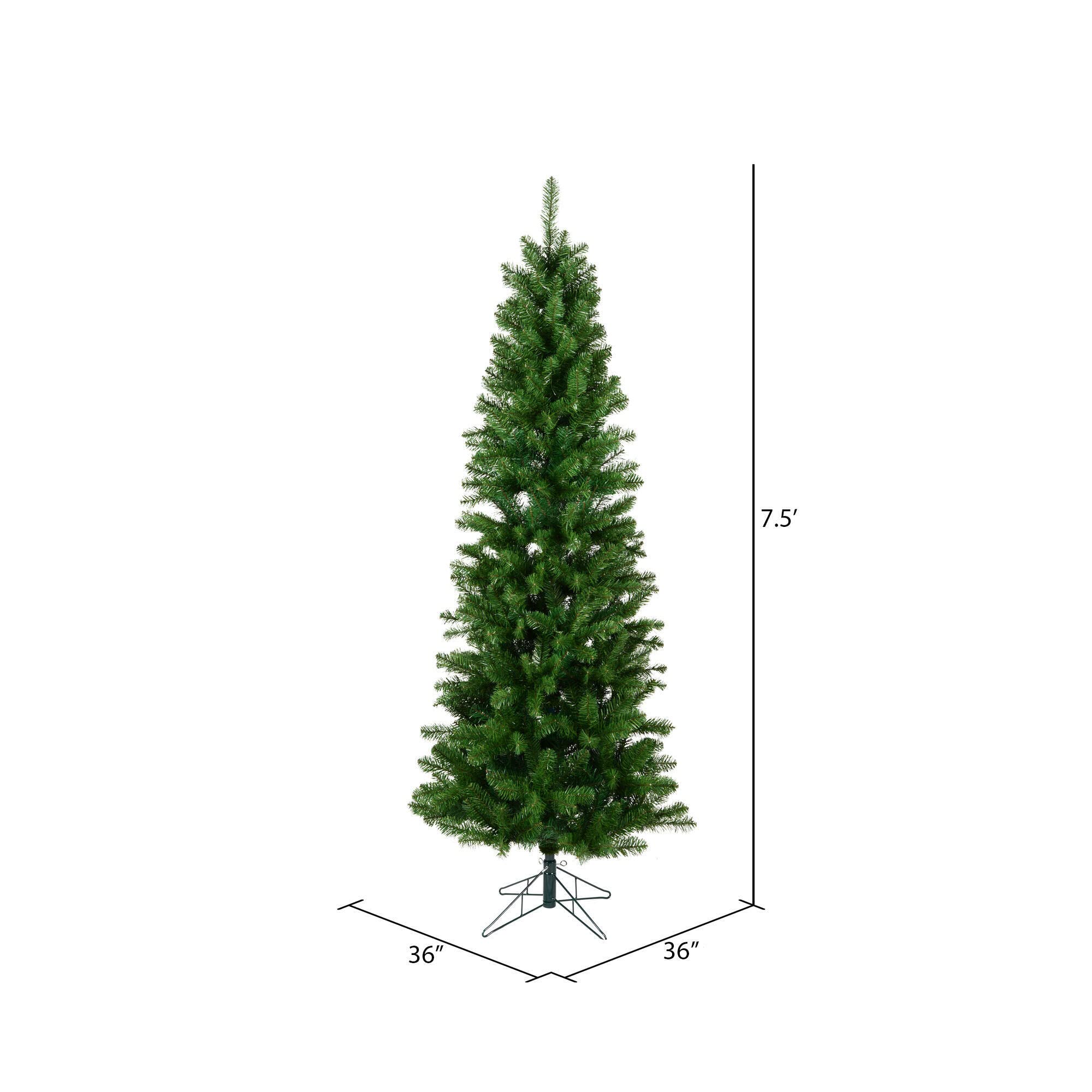 Vickerman 7.5' x 36 Salem Pencil Pine Artificial Christmas Tree Featuring 664 PVC Tips, Green PVC Tips on Metal hinged Branches,