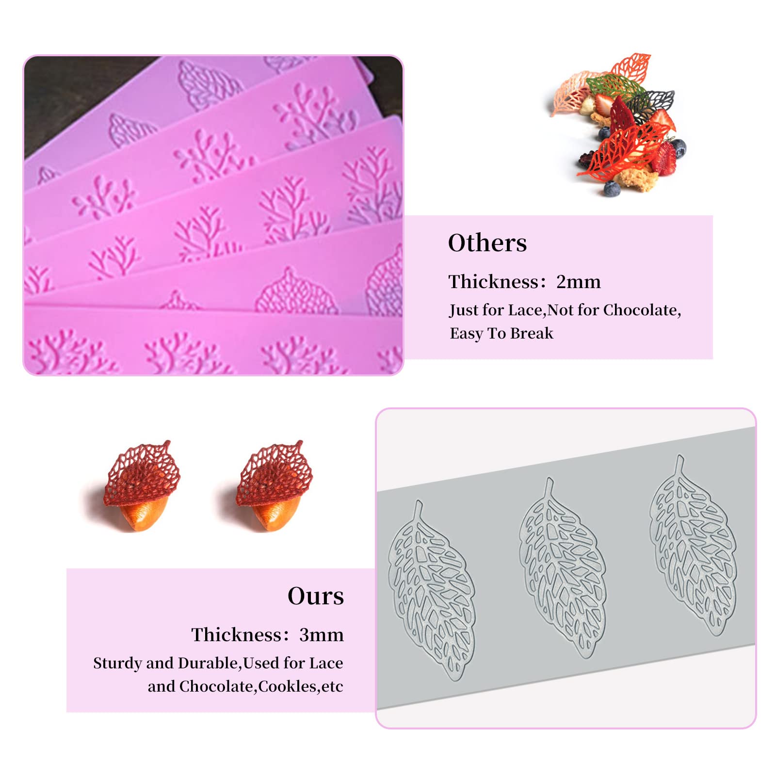 5Pcs Leaf Molds Silicone Baking Molds Fondant Molds, Hollow 3D Coral Branch Leaf Tuile Lace Silicone Cake Molds, Polymer Clay Mo