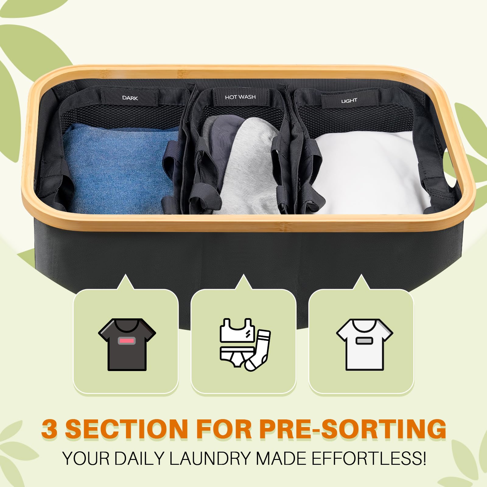 Laundry Hamper 3 Section, 160L Extra Large Hampers For Laundry Basket With Lid, Dirty Clothes Hamper Laundry Basket Organizer Fo