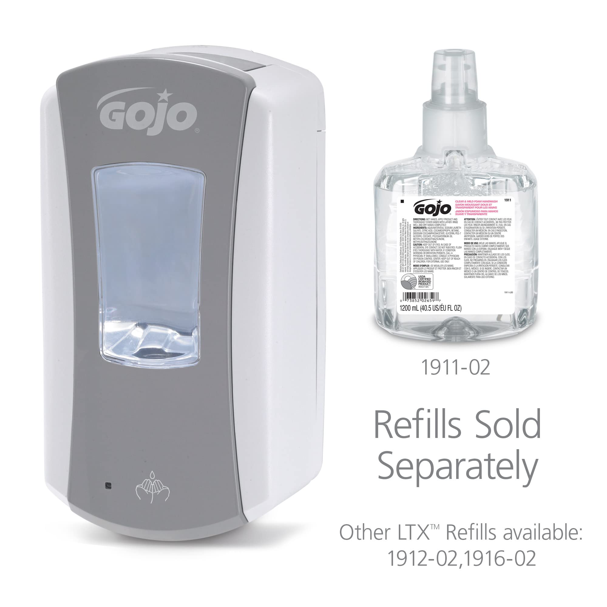 Gojo Ltx-12 Touch-Free Foam Soap Dispenser, Gray/White, For 1200 Ml Gojo Ltx-12 Soap Refills (Pack Of 1) - 1984-04