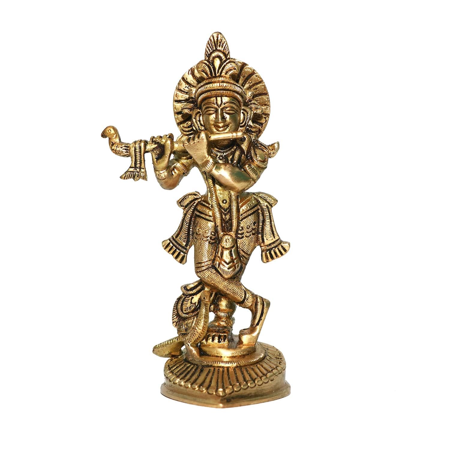 Brongs Brass Krishna Statue | Height - 16 Cm Aprrox | Weight - 580 Gram Approx | Vastu Idol For Home And Office | Zonal Placemen