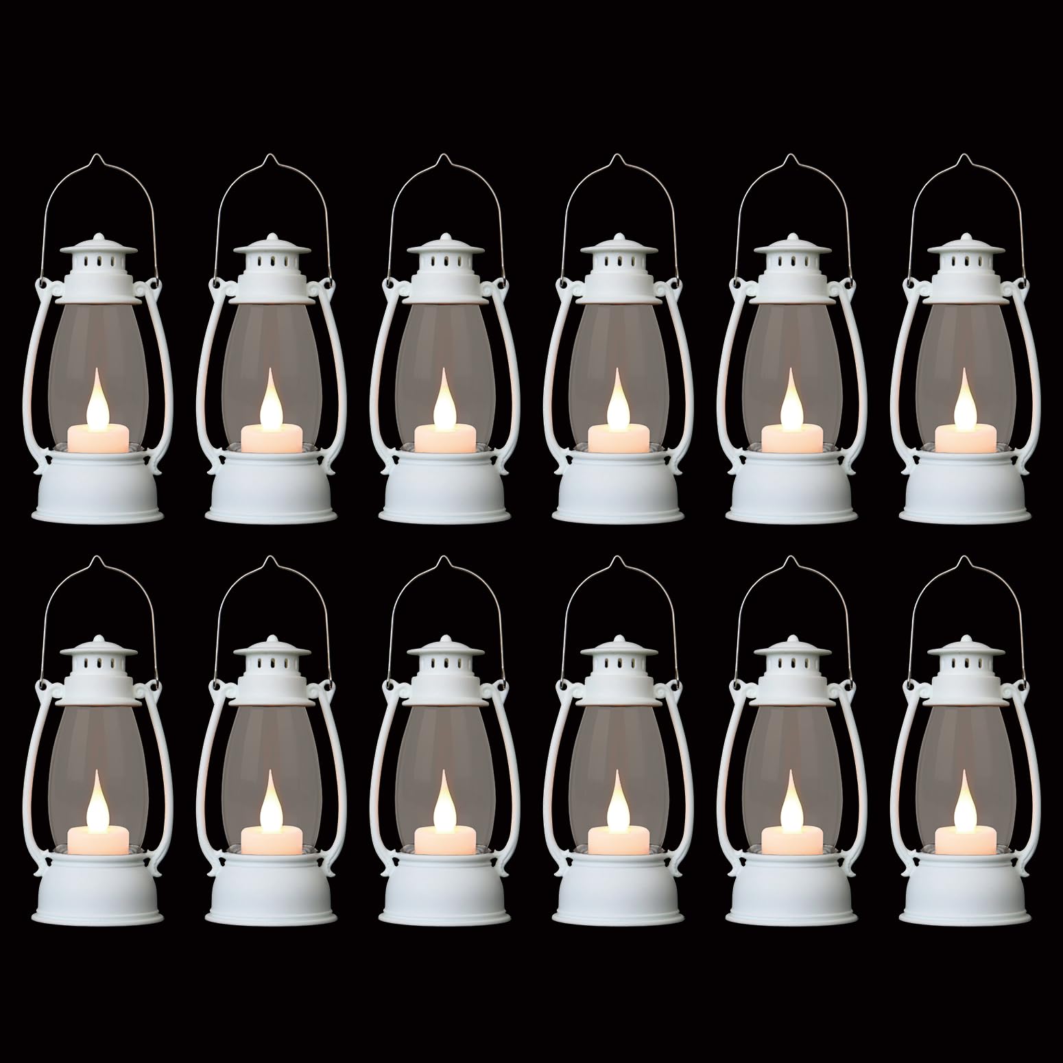 Reperla 12Pcs Mini White Lanterns for Western Halloween Christmas - 6Inch Candle Lanterns with Flickering LED, Wedding Centerpie