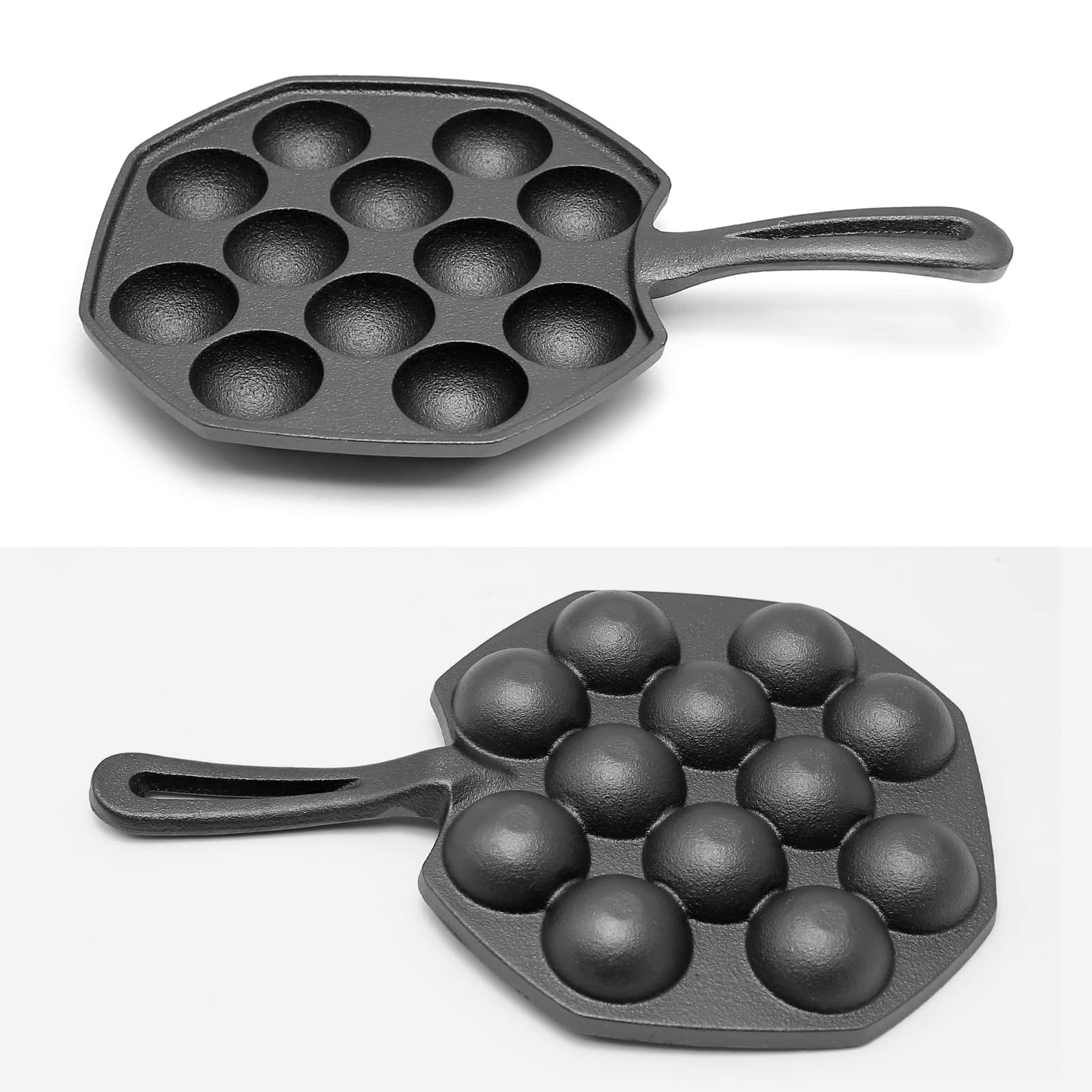 Anxingo Cast Iron Takoyaki Pan - 12 Hole Heavy Duty Square Cooking Plate Octopus Ball Maker 1.5'' Half Sphere Takoyaki Maker For