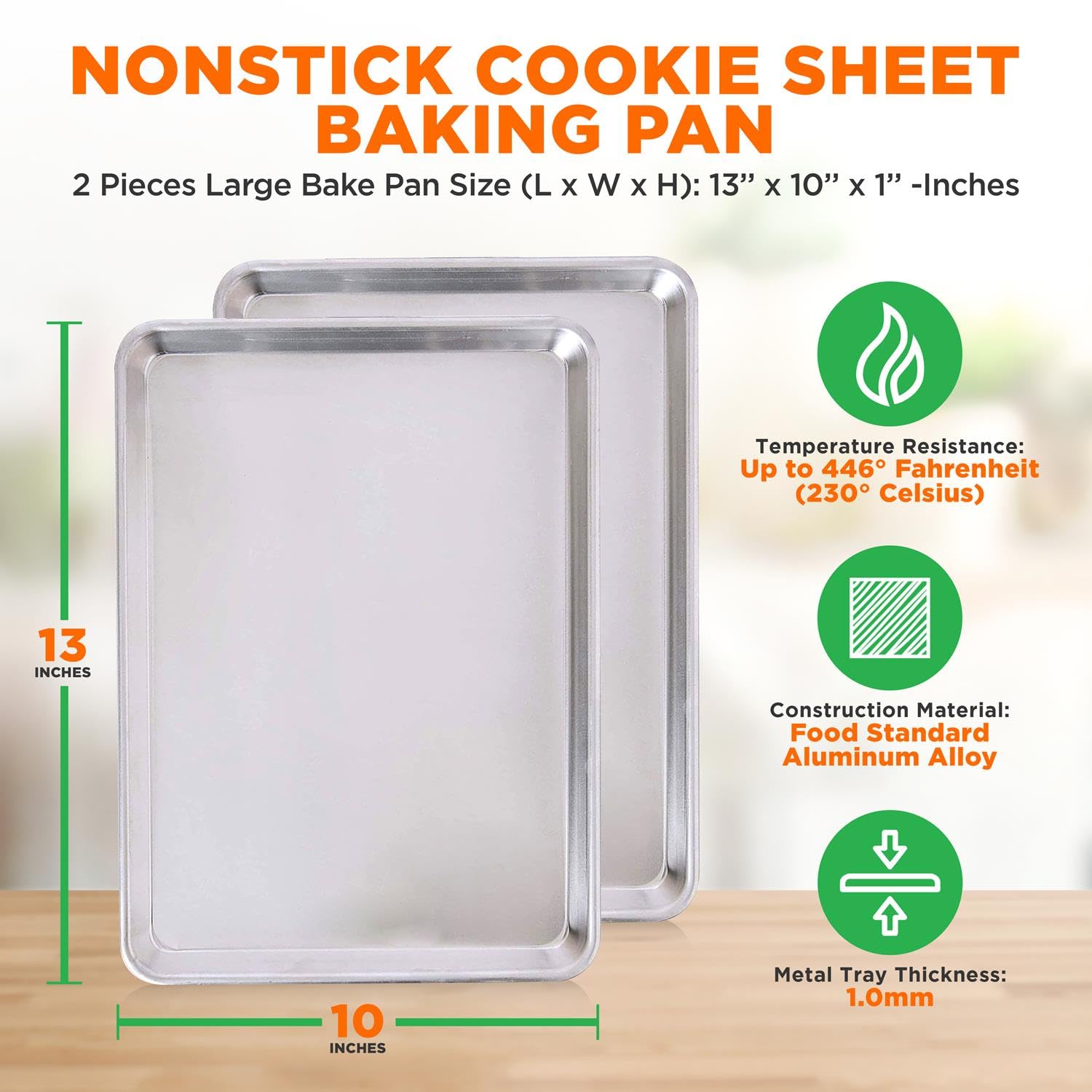 Nutrichef Non Stick Baking Sheets, Cookie Pan Aluminum Bakeware, Professional Quality Kitchen Cooking Non-Stick Bake Trays With